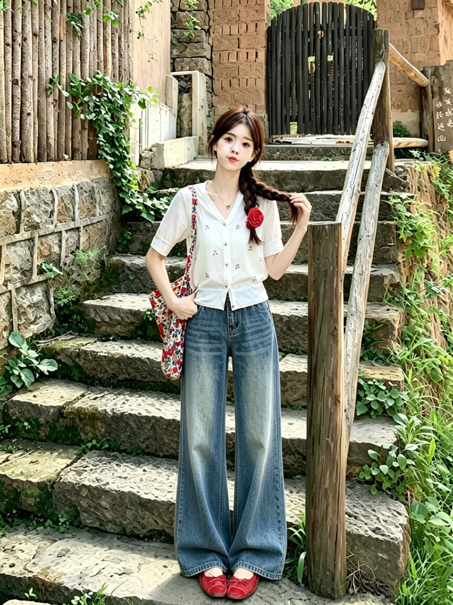 Chic 작은 셔츠 부드러운 바람 달콤함 체리 자수 반팔 여성 여름 화이트 V넥 니트 반소매 오픈 가디건 맨위 상세 이미지 2