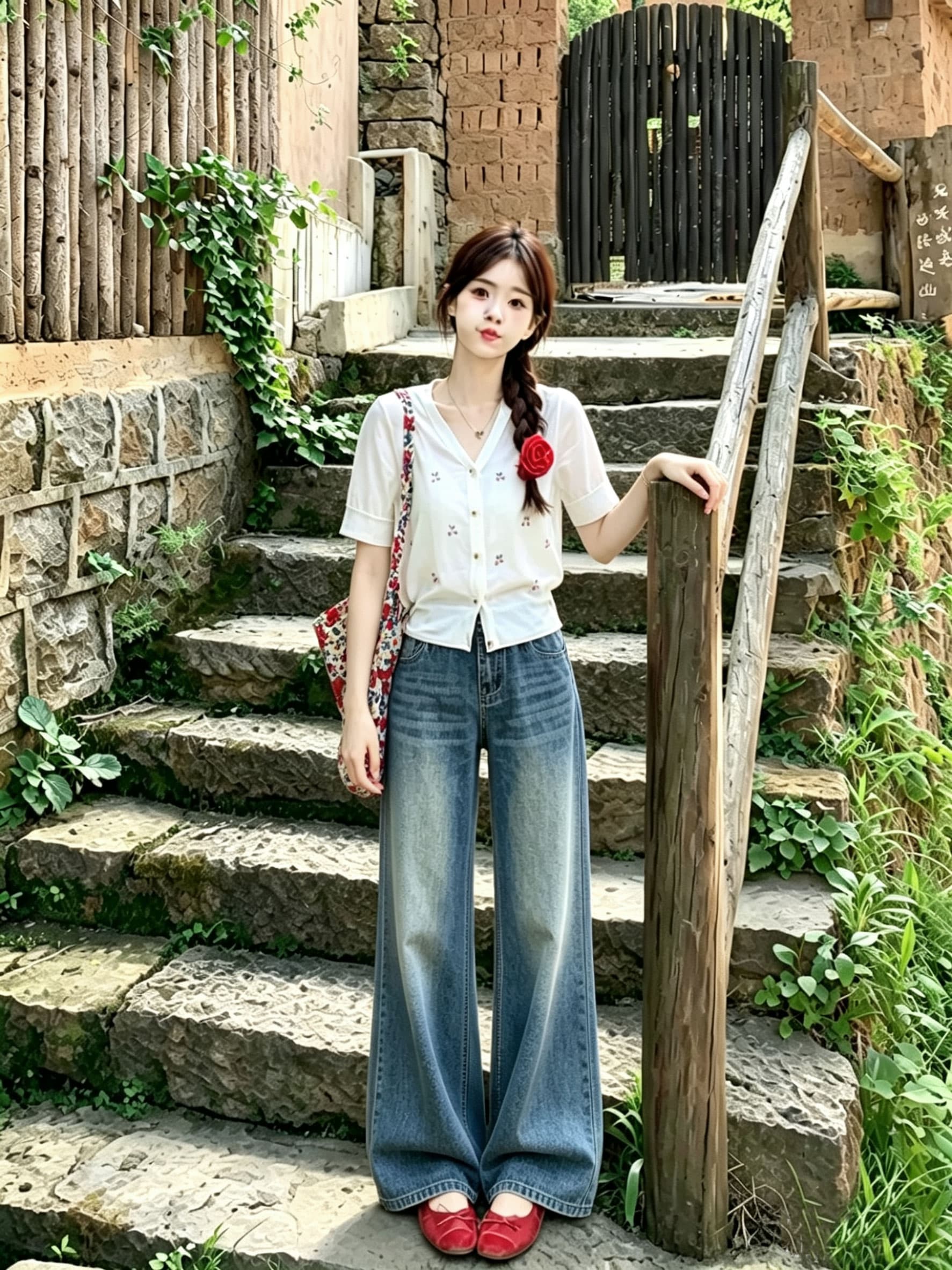 Chic 작은 셔츠 부드러운 바람 달콤함 체리 자수 반팔 여성 여름 화이트 V넥 니트 반소매 오픈 가디건 맨위 상세 이미지 3