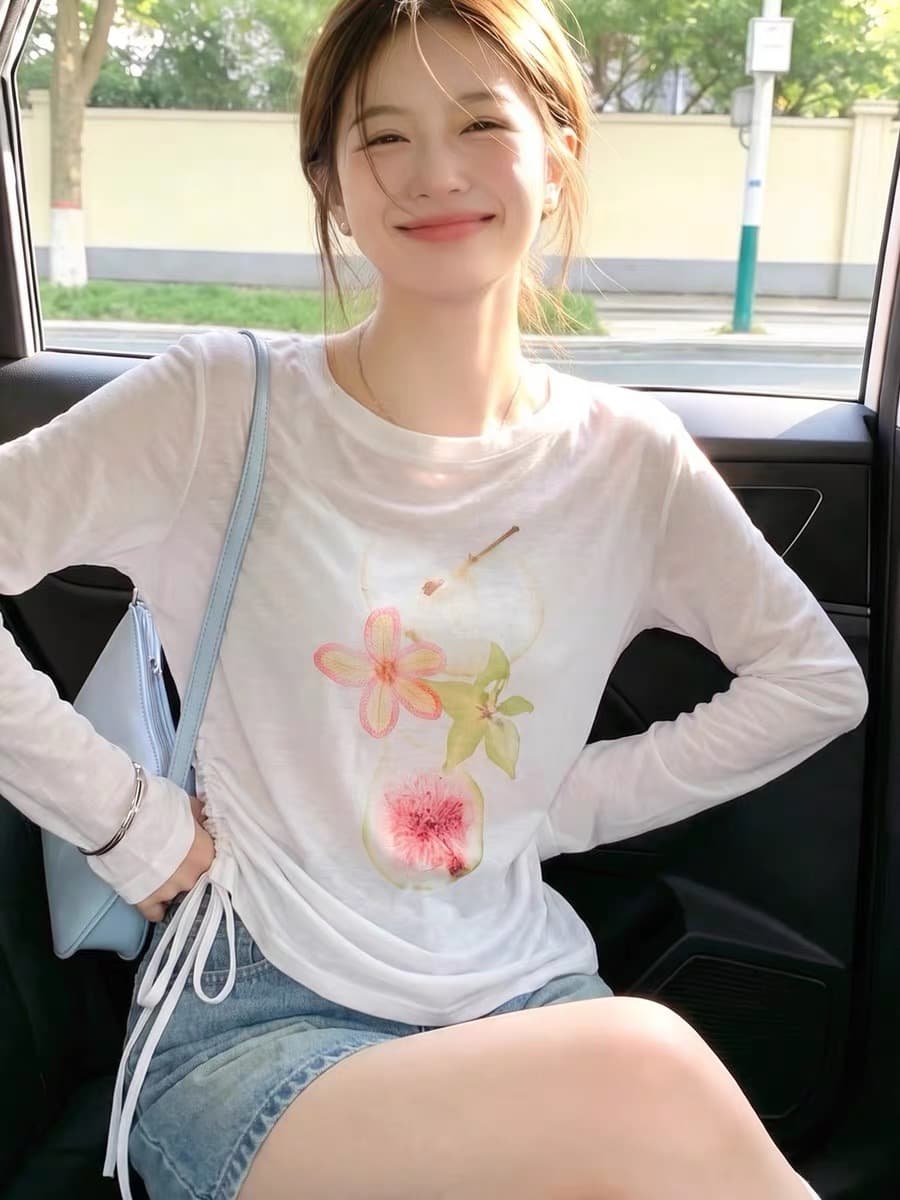 자외선 차단 에어컨 블라우스 2026 여름 새로운 재미있는 과일 수채화 물감 프린트 루즈핏 캐주얼 통기성 긴팔 맨위 상세 이미지 1
