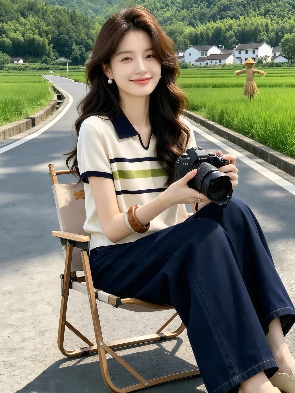 베이지 색 스트라이프 몸매 가꾸기 POLO 칼라 반팔 티셔츠 여성 2026 여름 빛 사람들 코치 착용 가져 가라. 학원 스타일 맨위 상세 이미지 2