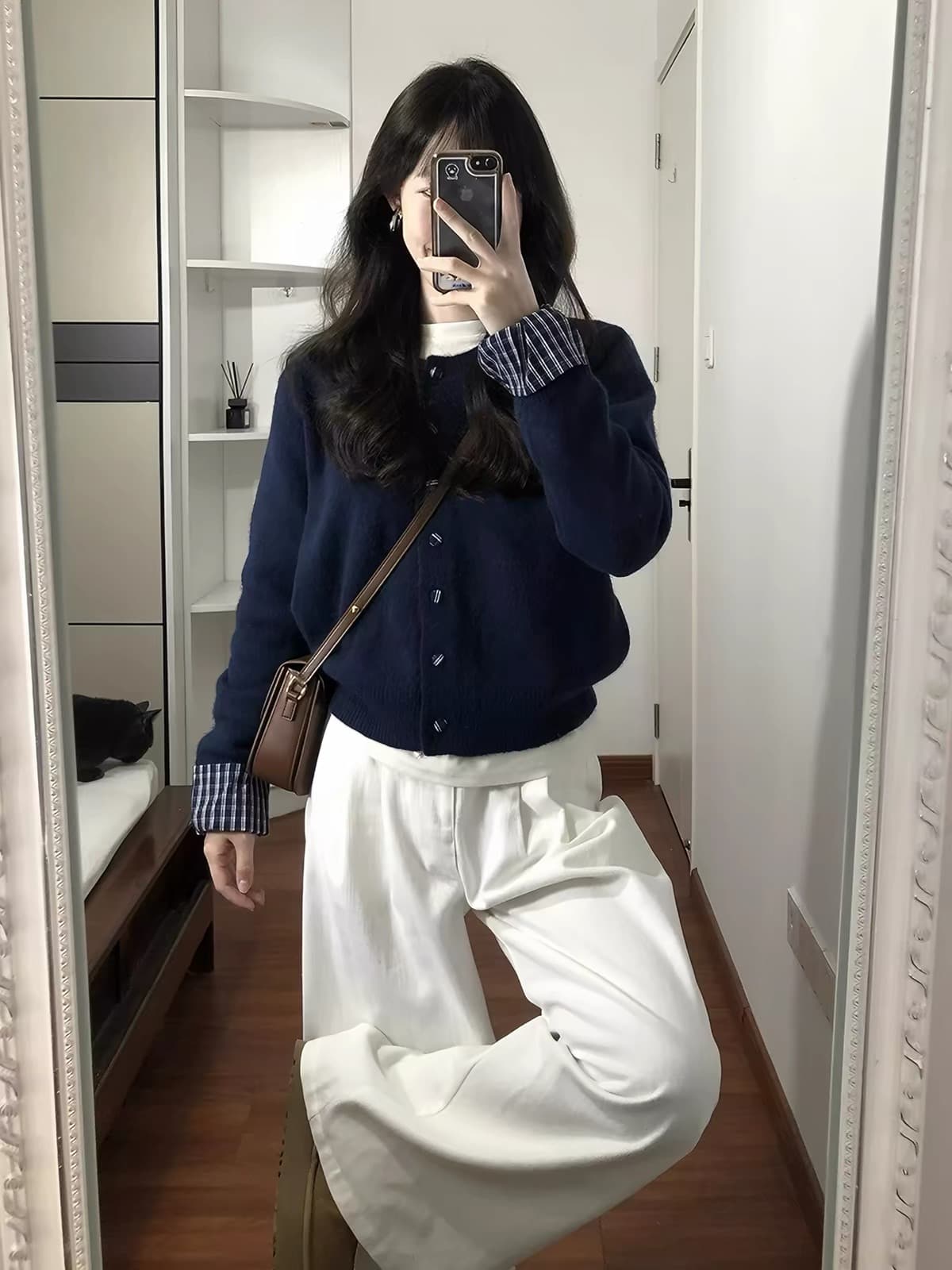 한 부서 코디 전체 집합 봄 드레스 작은 키 연령 감소 외국 가스 스웨터 와이드 레그 팬츠 투피스 슈트 고급 센스 패션 이미지 3