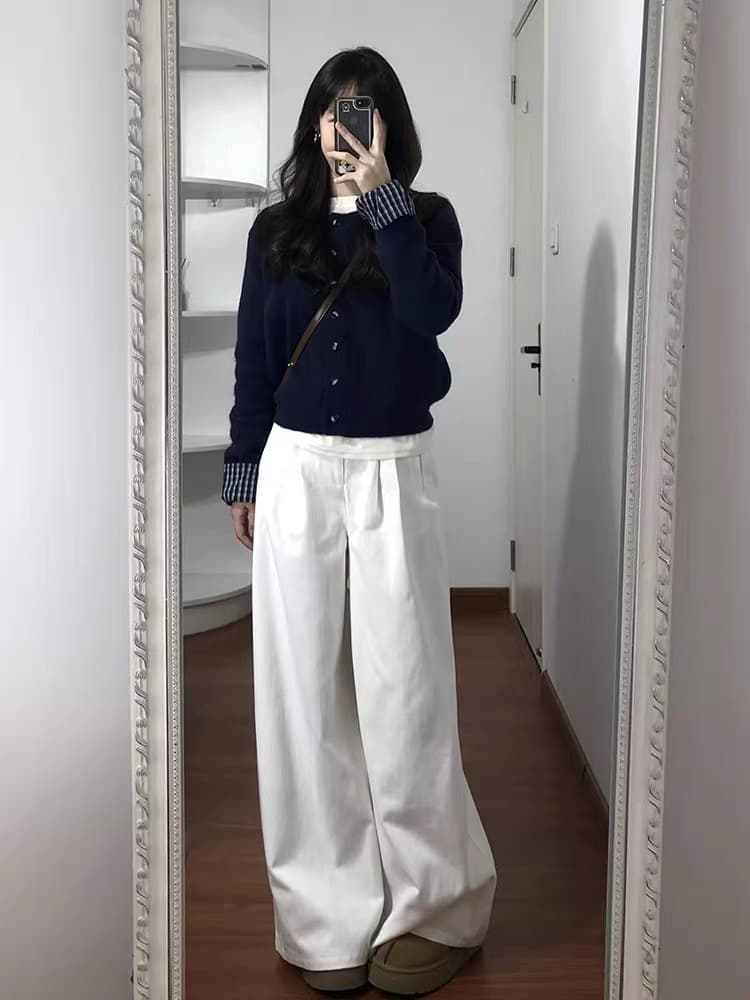 한 부서 코디 전체 집합 봄 드레스 작은 키 연령 감소 외국 가스 스웨터 와이드 레그 팬츠 투피스 슈트 고급 센스 패션 이미지 4