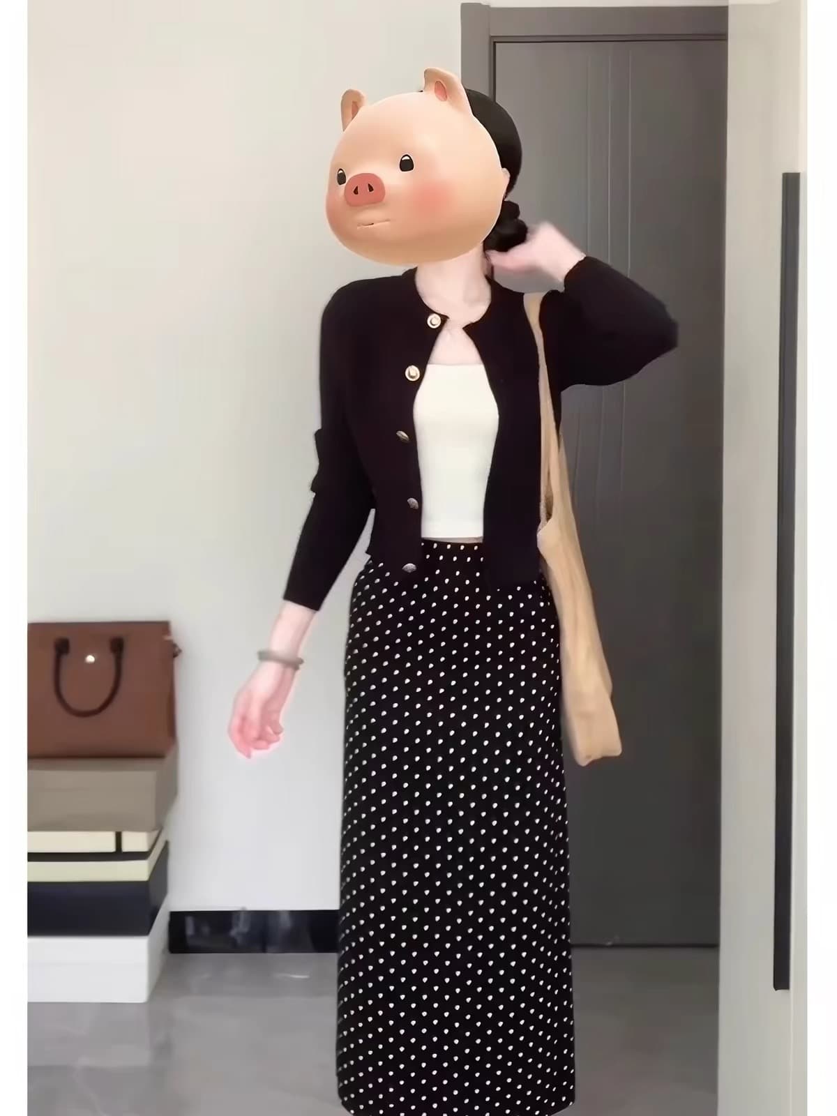가을 코디 전체 집합 패션 소금 부서 빛 요리 한 한국 드라마 여성 주님 착용 가져 가라. 작은 샤넬 스타일 니트 오픈 가디건 치마 세트 상세 이미지 2