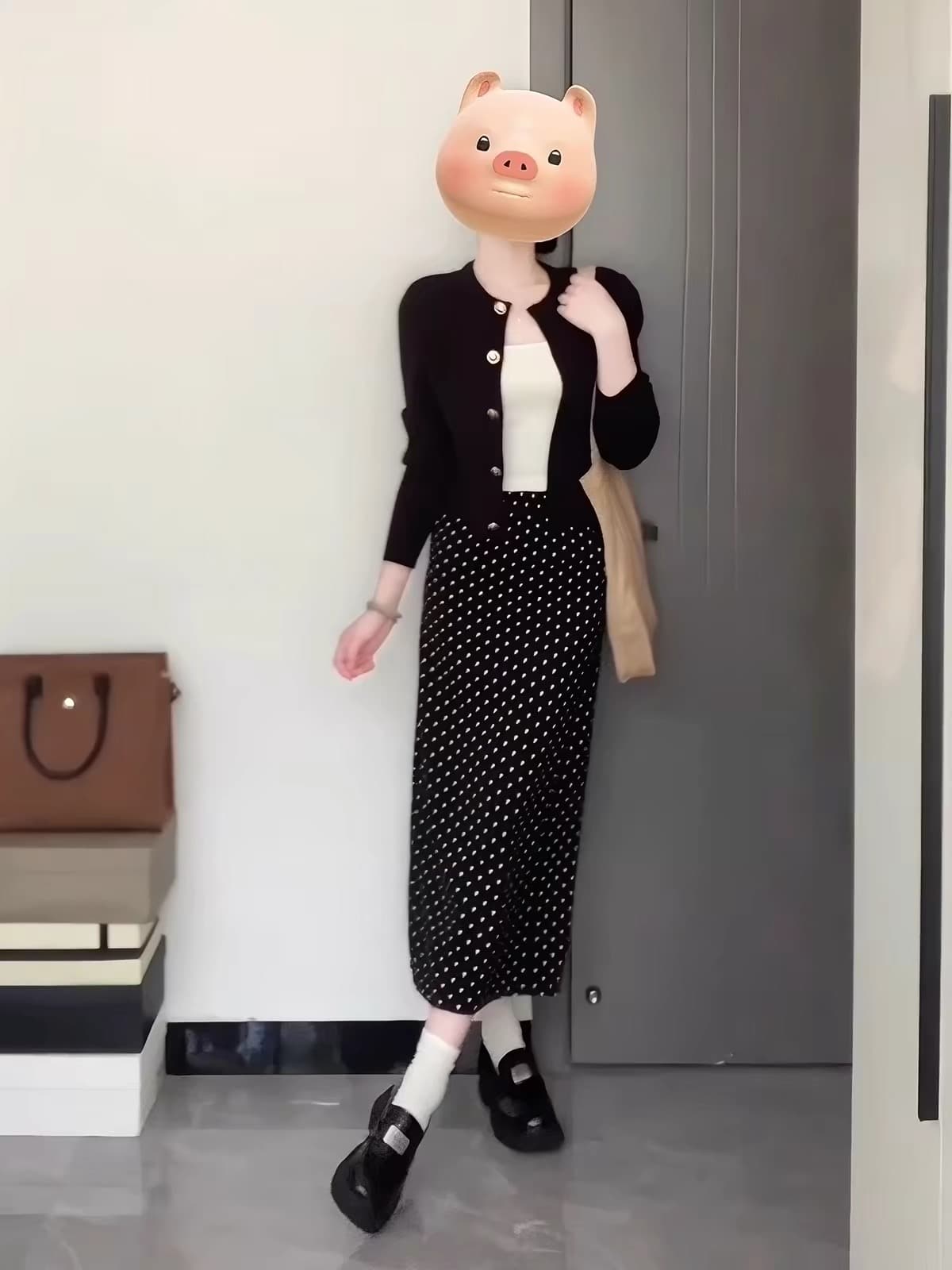 가을 코디 전체 집합 패션 소금 부서 빛 요리 한 한국 드라마 여성 주님 착용 가져 가라. 작은 샤넬 스타일 니트 오픈 가디건 치마 세트 상세 이미지 3