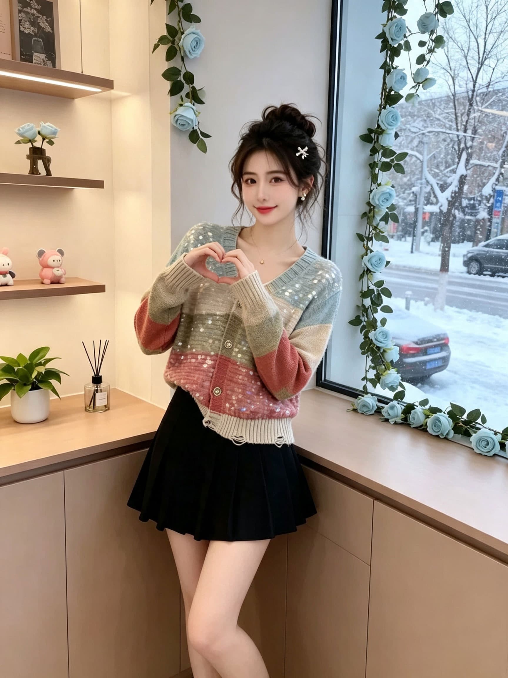 가을 코디 전체 집합 패션 소금 부서 빛 요리 한 한국 드라마 여성 주님 착용 가져 가라. 작은 샤넬 스타일 니트 오픈 가디건 치마 세트 상세 이미지 1