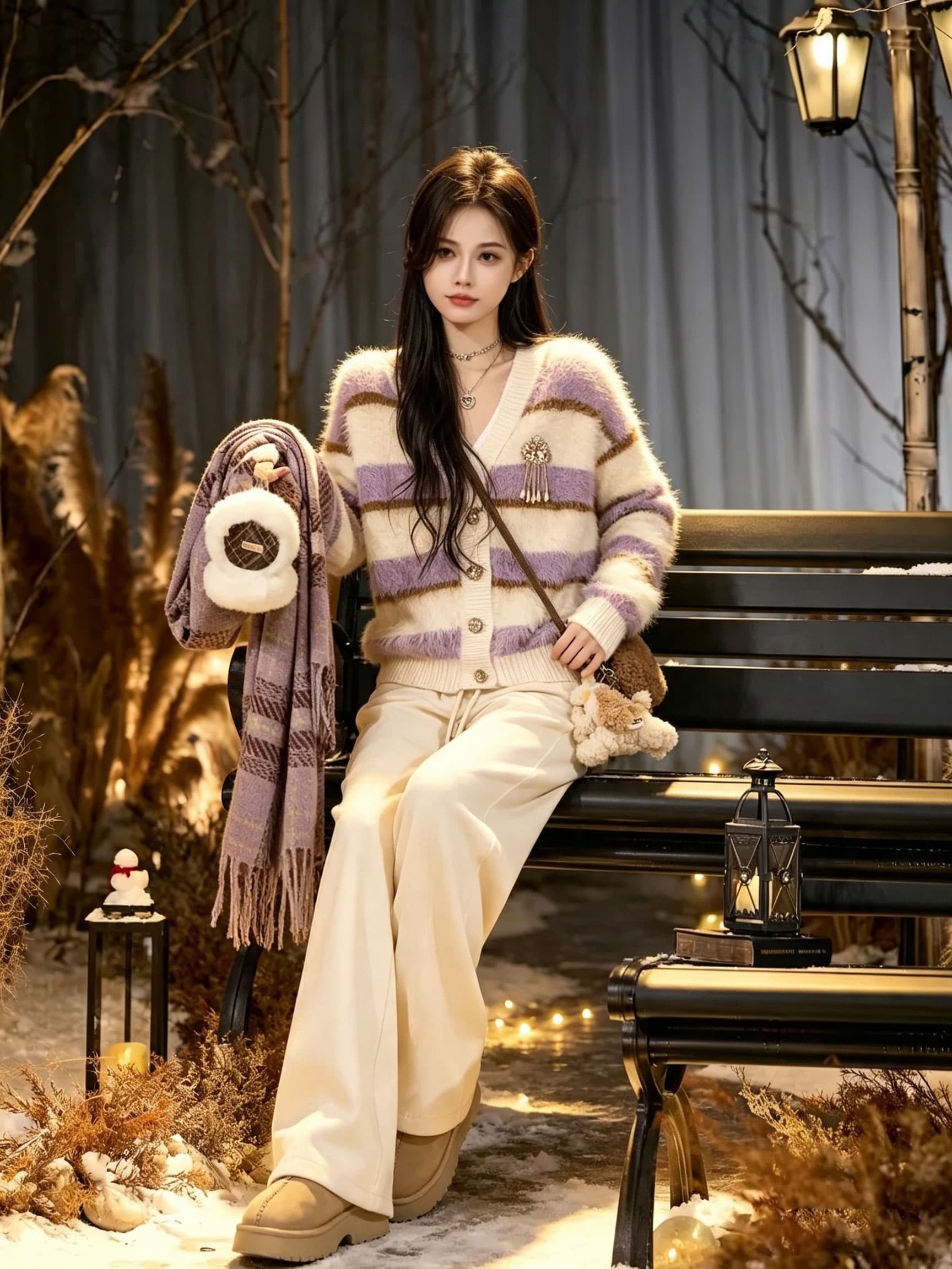 한 부서 코디 전체 집합 봄 드레스 작은 키 연령 감소 외국 가스 스웨터 와이드 레그 팬츠 투피스 슈트 고급 센스 패션 상세 이미지 3