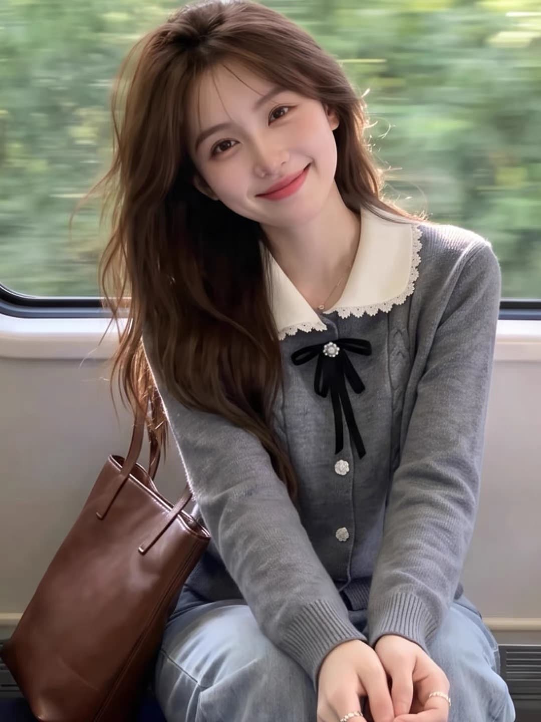 보존 추천 섹션 학원 스타일 베이비 칼라 나비 매듭 니트 오픈 가디건 연령 감소 스웨터 코트 맨위 여성 가을 겨울 상세 이미지 4