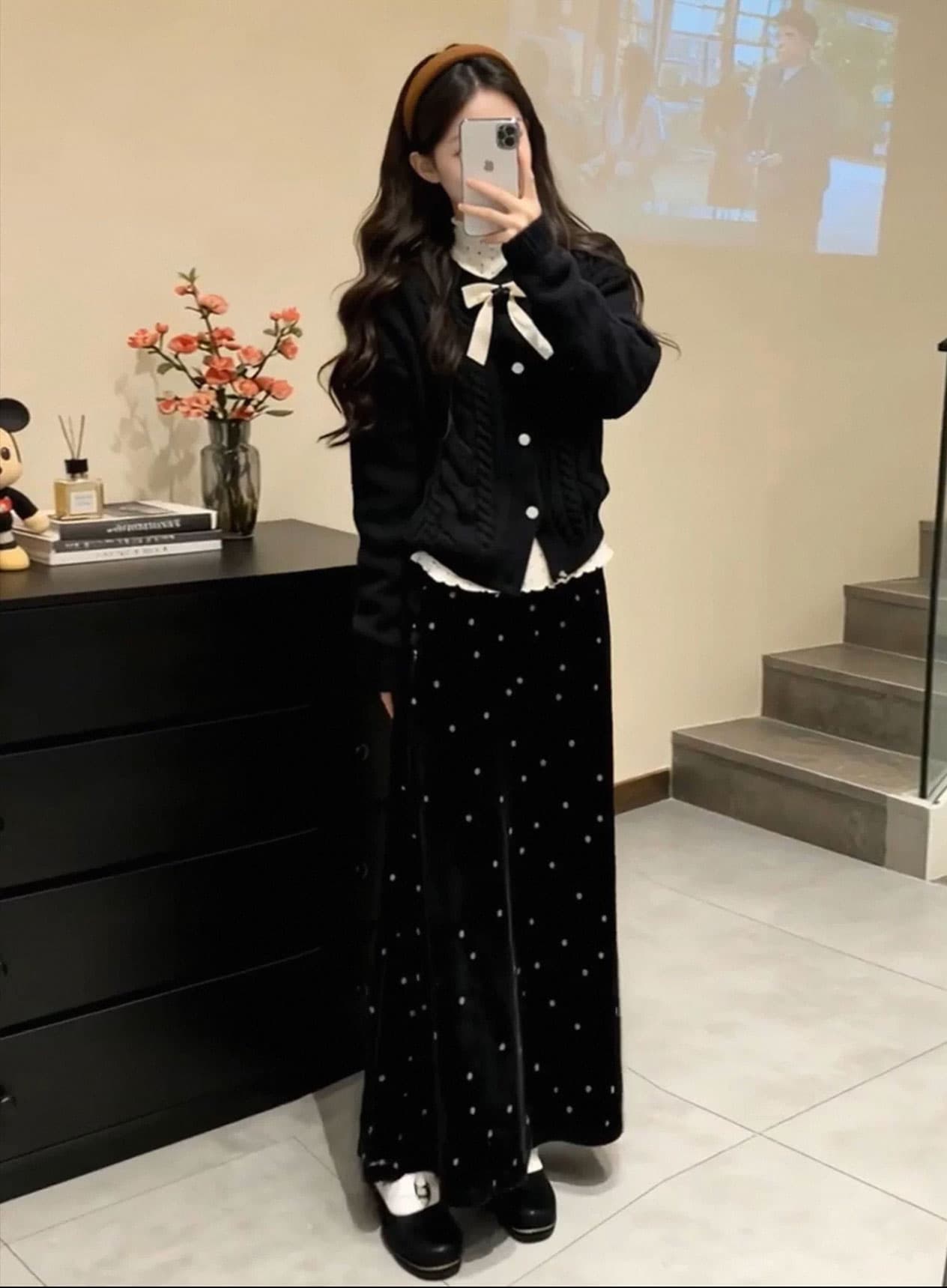 채볼 천 골드 검정색 스웨터 니트 여성 드레스 봄 계절 2026 새로운 끝났어 신년 착용 가져 가라. 세트 롱 스커트 상세 이미지 3