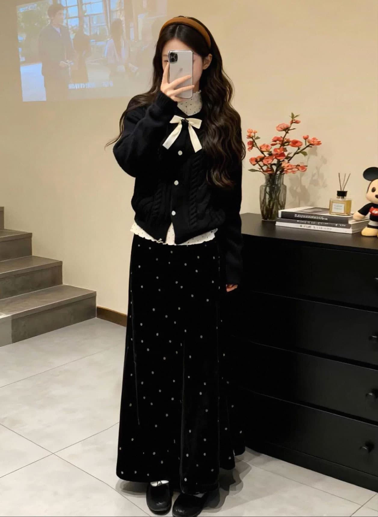 채볼 천 골드 검정색 스웨터 니트 여성 드레스 봄 계절 2026 새로운 끝났어 신년 착용 가져 가라. 세트 롱 스커트 상세 이미지 4