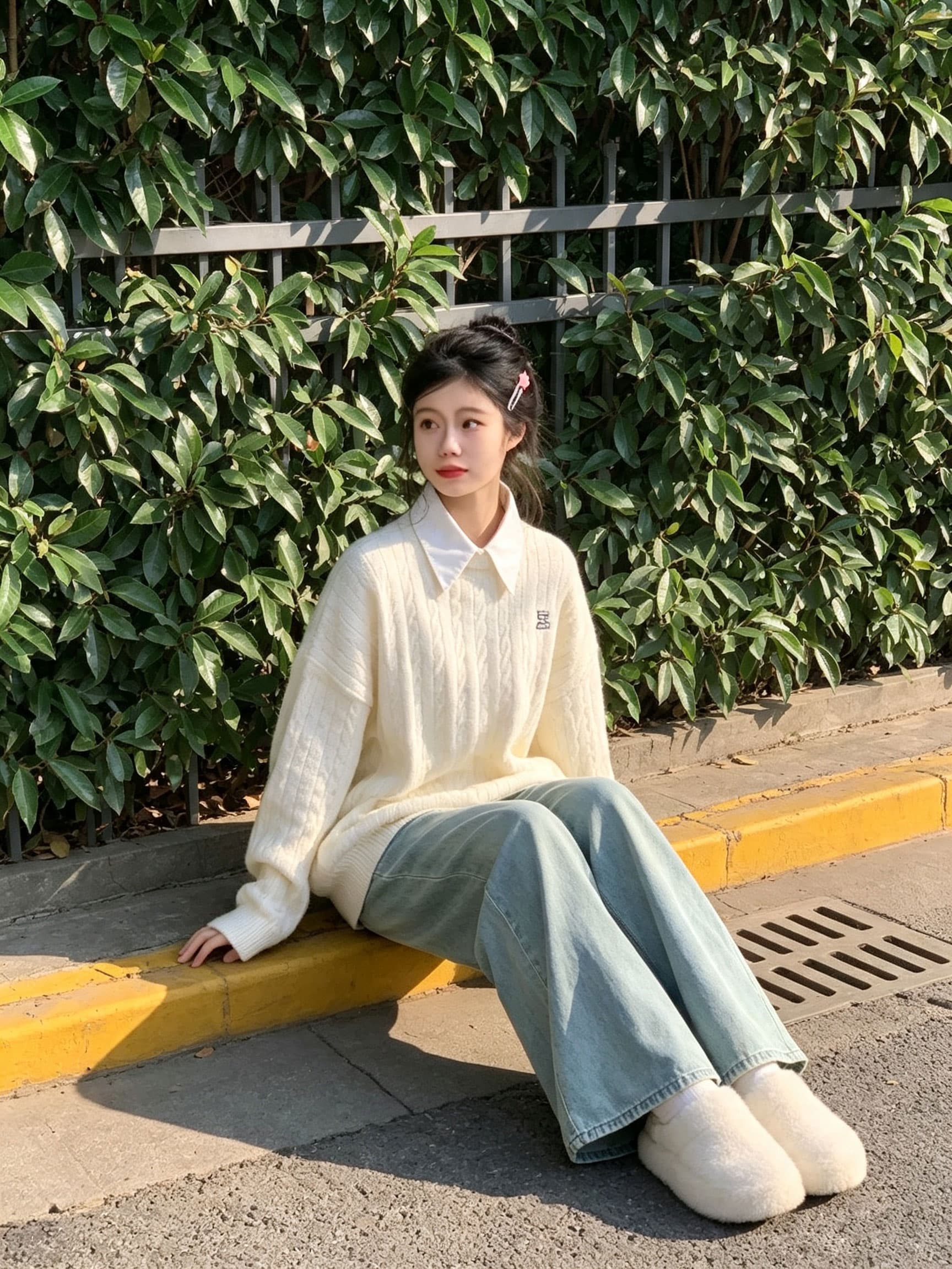 한 부서 코디 전체 집합 가을 의상 작은 키 연령 감소 외국 가스 스웨터 와이드 레그 팬츠 세 조각 세트 고급 센스 패션 상세 이미지 4