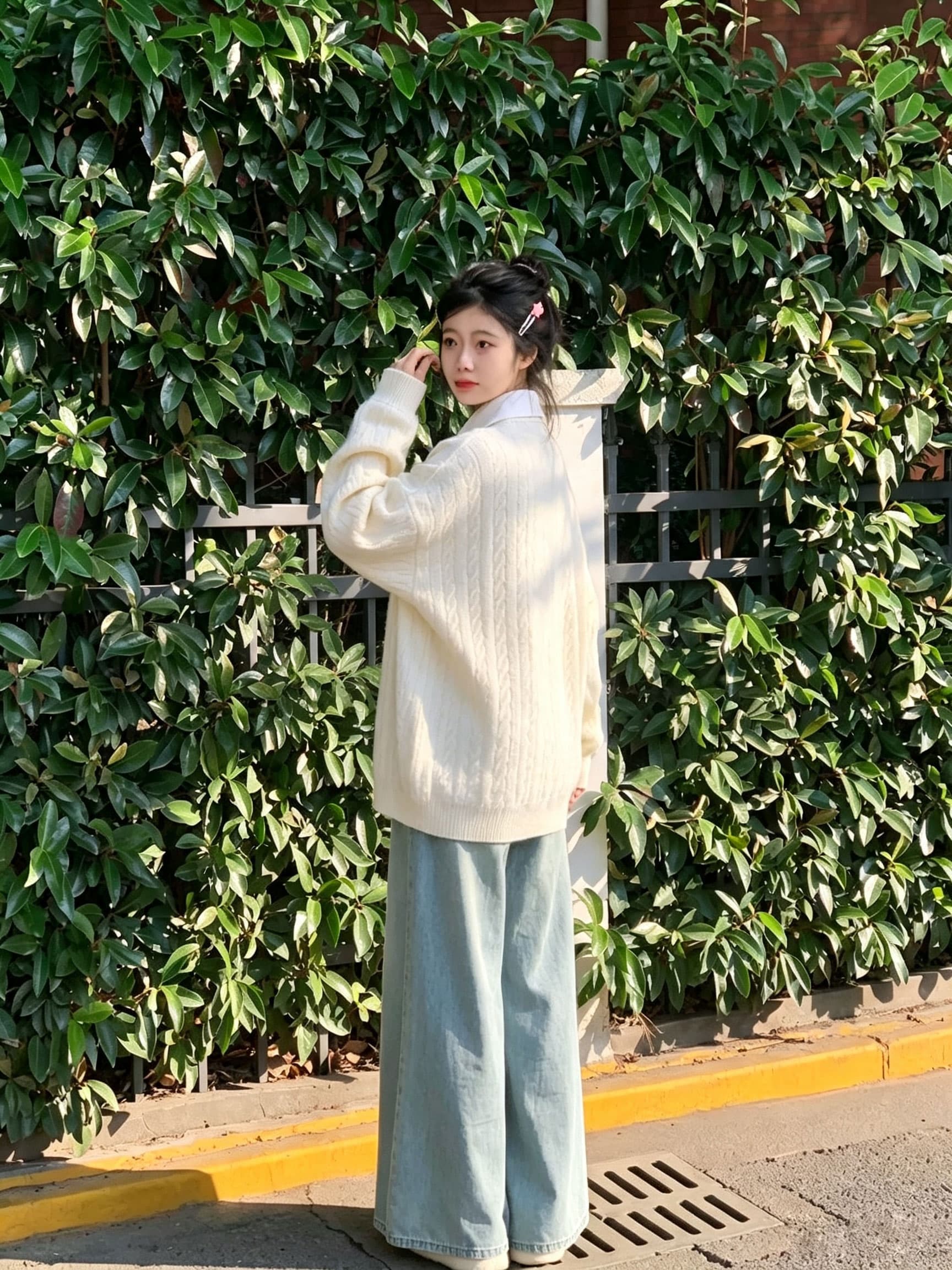 한 부서 코디 전체 집합 가을 의상 작은 키 연령 감소 외국 가스 스웨터 와이드 레그 팬츠 세 조각 세트 고급 센스 패션 상세 이미지 5