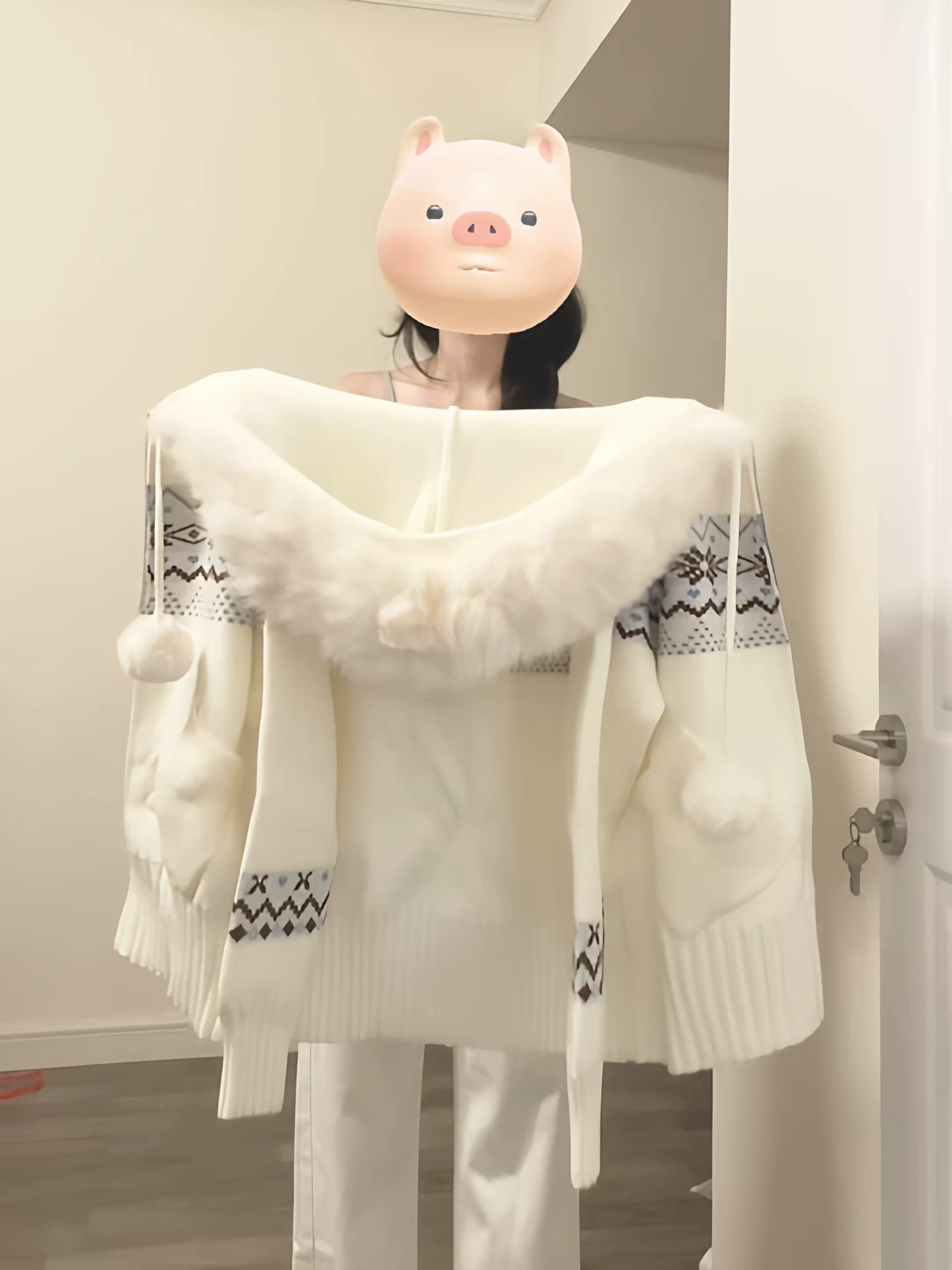 한 부서 화이트 공정한 섬 스웨터 오픈 가디건 여성 가을 겨울 루즈핏 느긋한 느슨함 고급 센스 큰 모피 칼라 재킷 맨위 상세 이미지 4