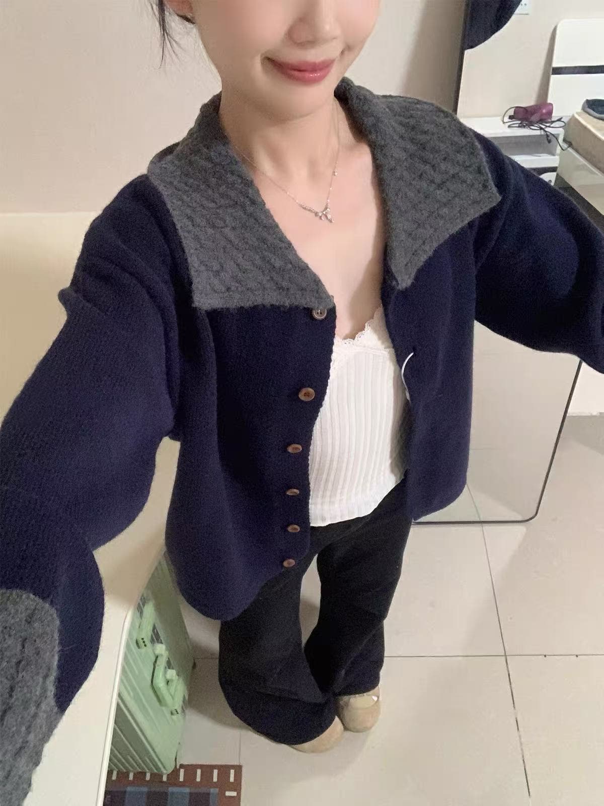 폴로 칼라 스웨터 여성 코트 이른 가을 2026 새로운 고유 한 아름다운 아름다운 자이언트 잘 생긴 니트 오픈 가디건 샤오시엔 맨위 이미지 2
