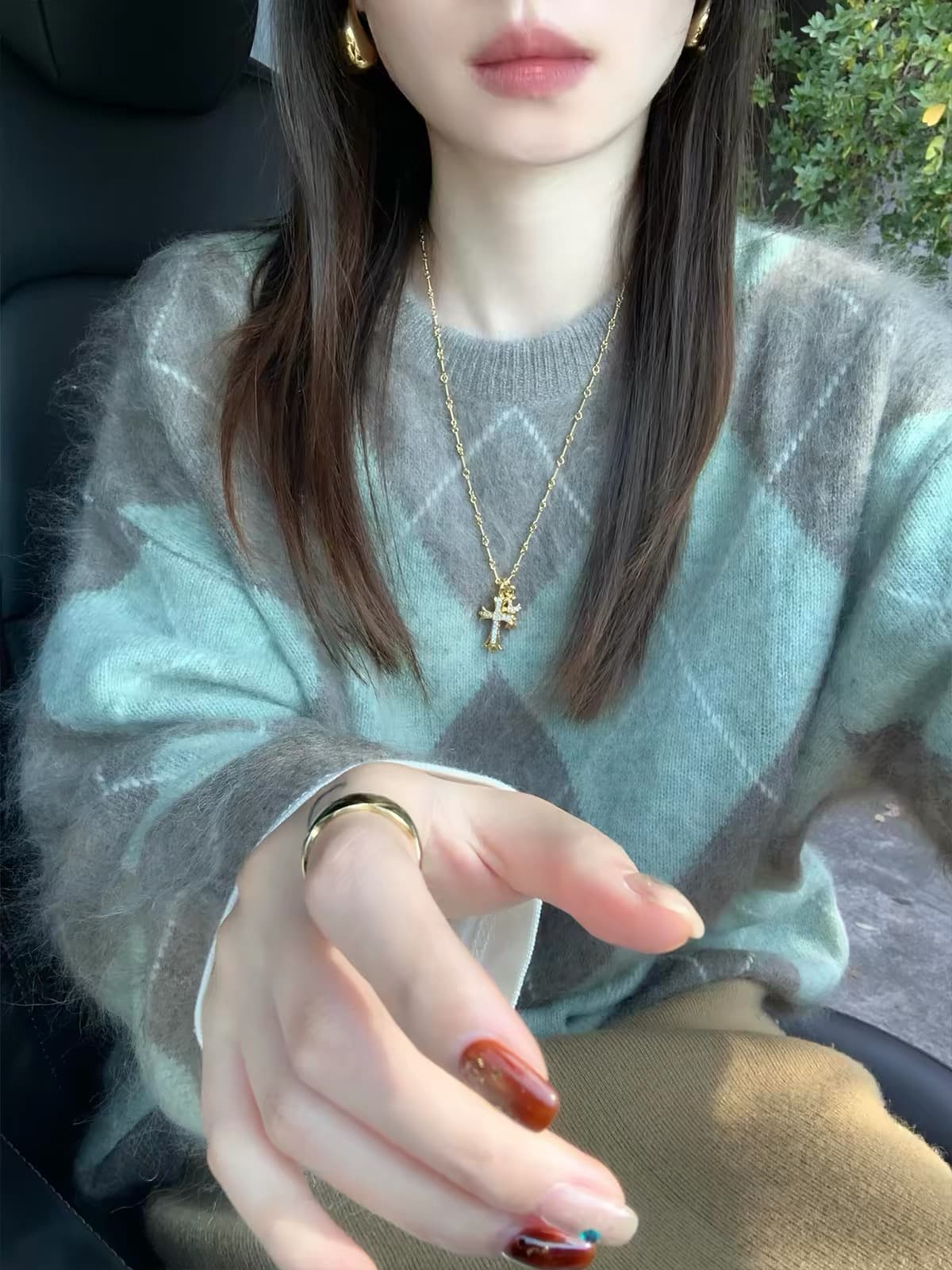 일본식 레트로 녹색 링 그리드 너구리 플러시 스웨터 여자 가을 겨울 부드러운 찹쌀 우유 fufu 외출용 느긋한 바람 니트 맨위 이미지 2