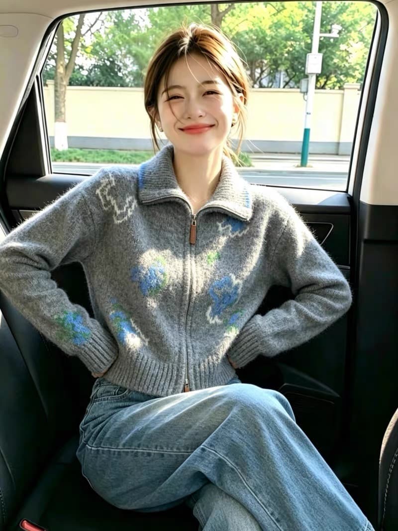 보존 섹션 추천 부드러운 바람 자카드 더블 지퍼 니트 오픈 가디건 여성 가을 겨울 새로운 슈퍼 잘 생긴 부드러운 찹쌀 스웨터 이미지 4