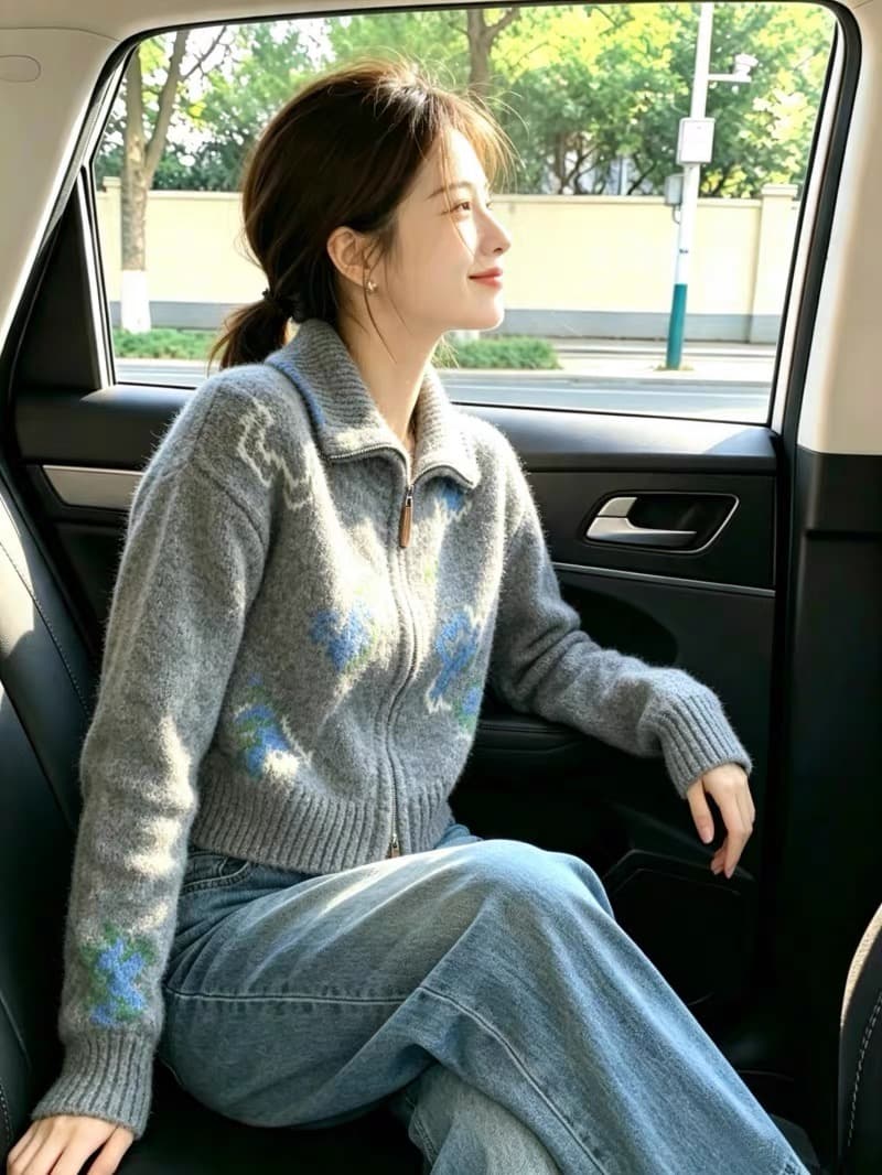 보존 섹션 추천 부드러운 바람 자카드 더블 지퍼 니트 오픈 가디건 여성 가을 겨울 새로운 슈퍼 잘 생긴 부드러운 찹쌀 스웨터 이미지 3