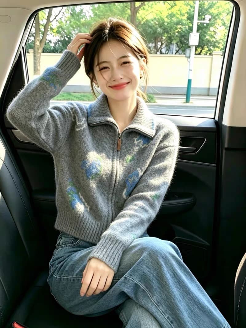 보존 섹션 추천 부드러운 바람 자카드 더블 지퍼 니트 오픈 가디건 여성 가을 겨울 새로운 슈퍼 잘 생긴 부드러운 찹쌀 스웨터 상세 이미지 4