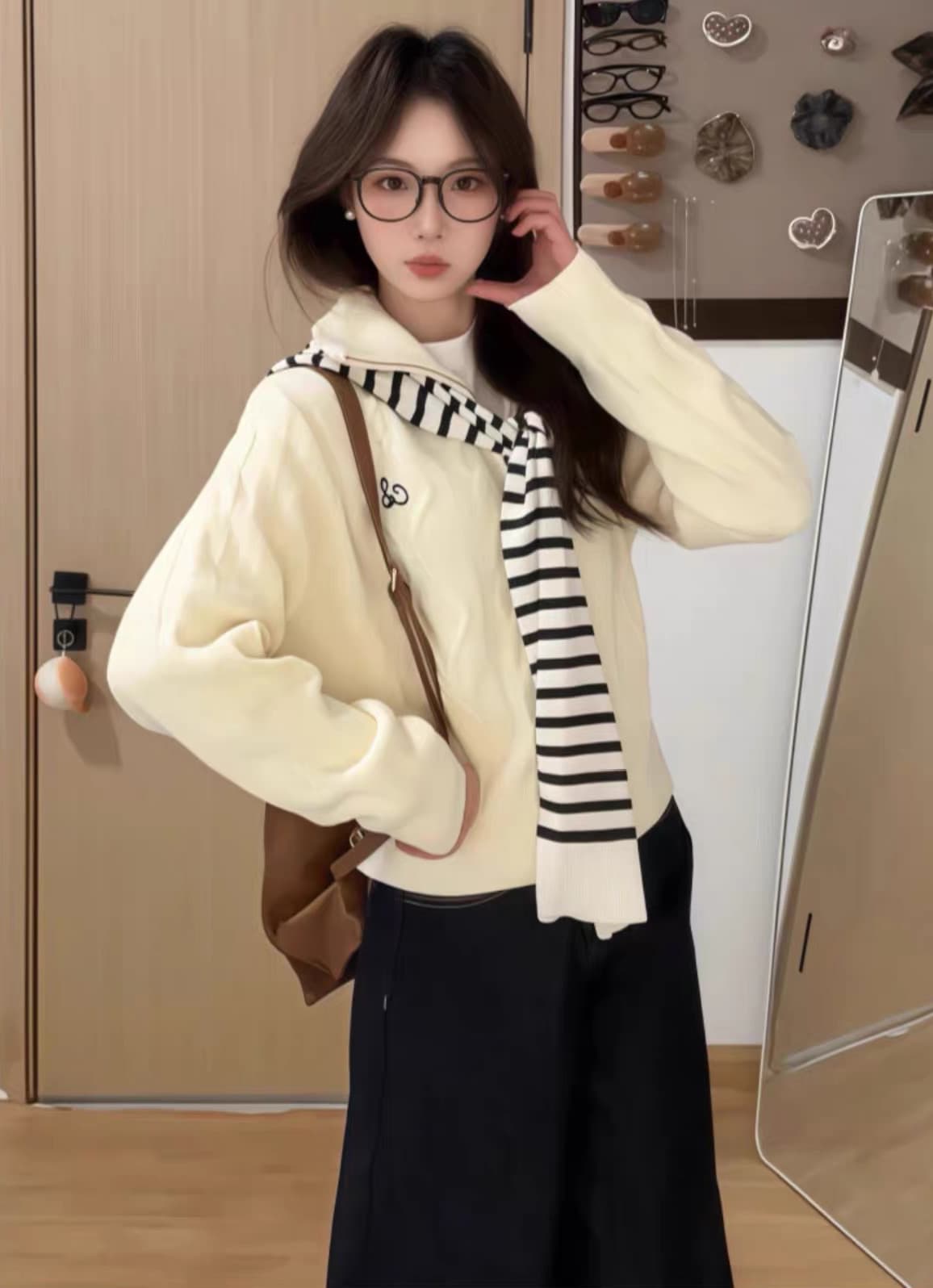 자이언트 잘 생긴 조기 가을 전체 집합 착용 가져 가라. 한 부서 학원 스타일 숄 스웨터 오픈 가디건 청바지 투피스 슈트 여성 상세 이미지 2
