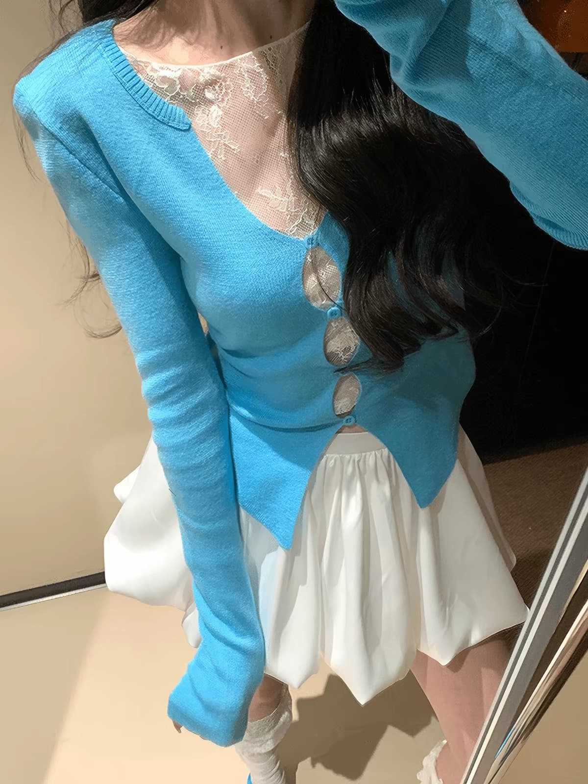 품격 ootd 전체 집합 착용 가져 가라. 열기 봄 페이크 레이어드 니트 스웨터 꽃밭 반신 스커트 대 여성 주님 가스 필드 세트 이미지 2