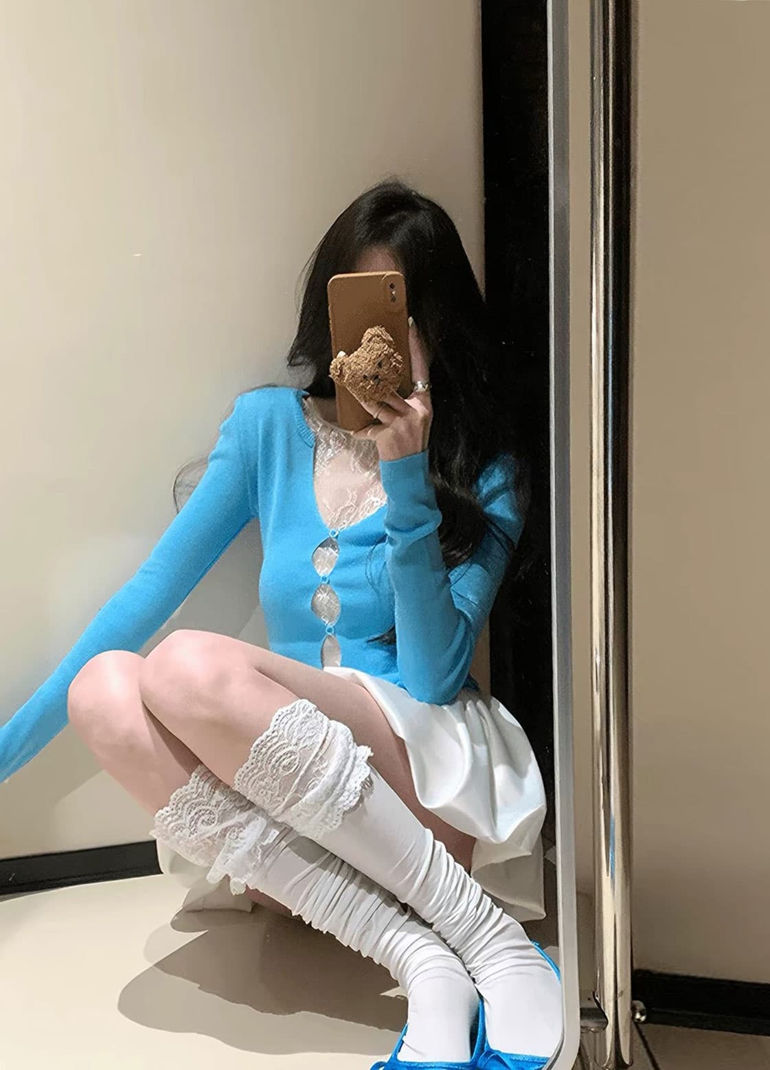 품격 ootd 전체 집합 착용 가져 가라. 열기 봄 페이크 레이어드 니트 스웨터 꽃밭 반신 스커트 대 여성 주님 가스 필드 세트 상세 이미지 2