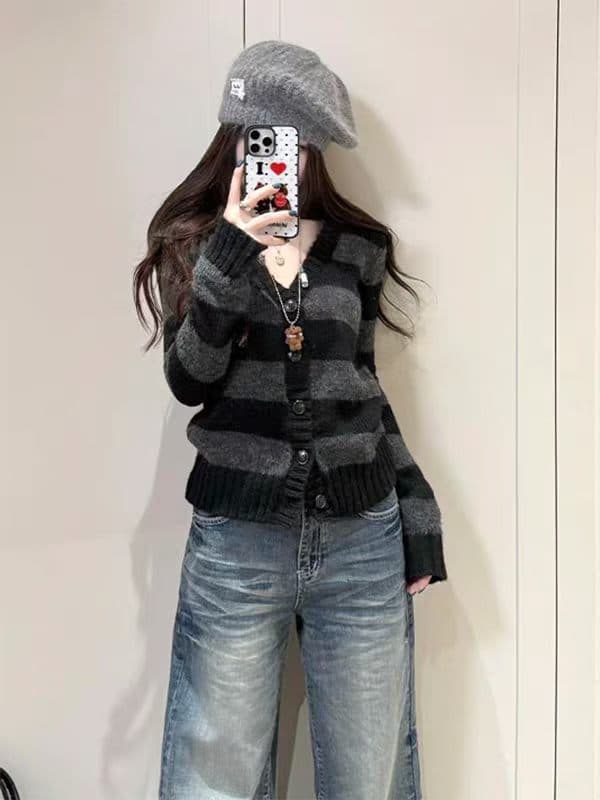자이언트 잘 생긴 조기 가을 전체 집합 착용 가져 가라. 한 부서 학원 스타일 숄 스웨터 오픈 가디건 청바지 투피스 슈트 여성 이미지 2