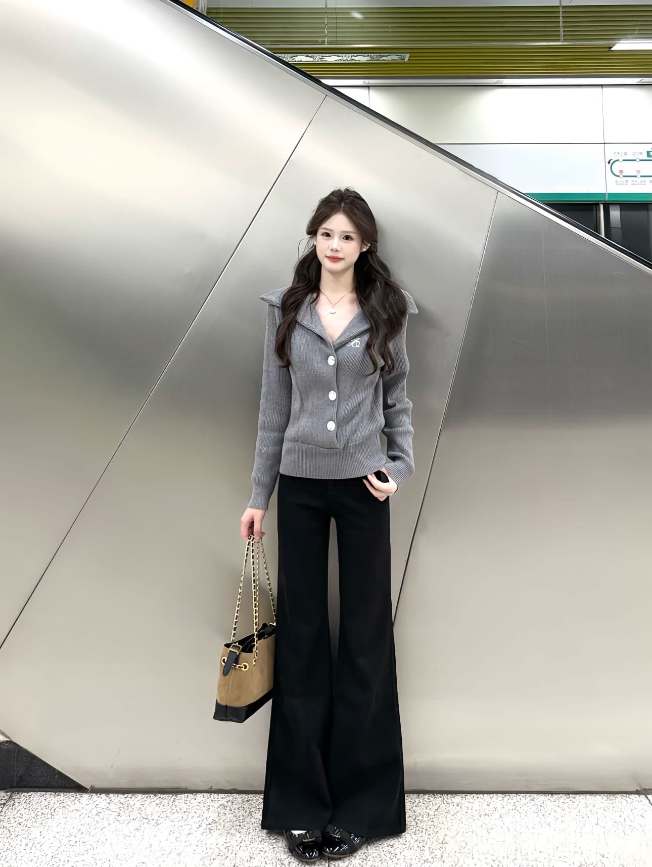 자이언트 잘 생긴 조기 가을 전체 집합 착용 가져 가라. 한 부서 학원 스타일 숄 스웨터 오픈 가디건 청바지 투피스 슈트 여성 이미지 2