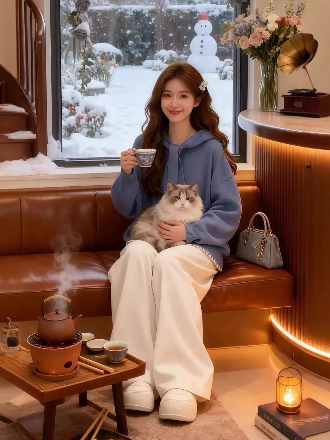 가을 로드 중 착용 가져 가라. 전체 집합 2026 슈퍼 화재 자이언트 잘 생긴 한 부서 고급 센스 고유 한 아름다운 니트 맨위 세트 이미지 2