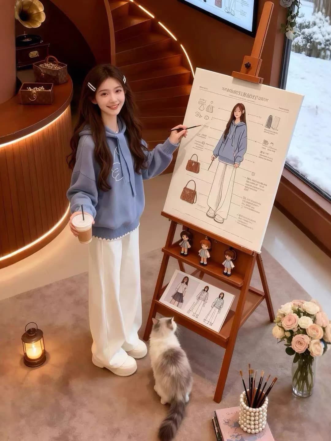 가을 로드 중 착용 가져 가라. 전체 집합 2026 슈퍼 화재 자이언트 잘 생긴 한 부서 고급 센스 고유 한 아름다운 니트 맨위 세트 상세 이미지 1