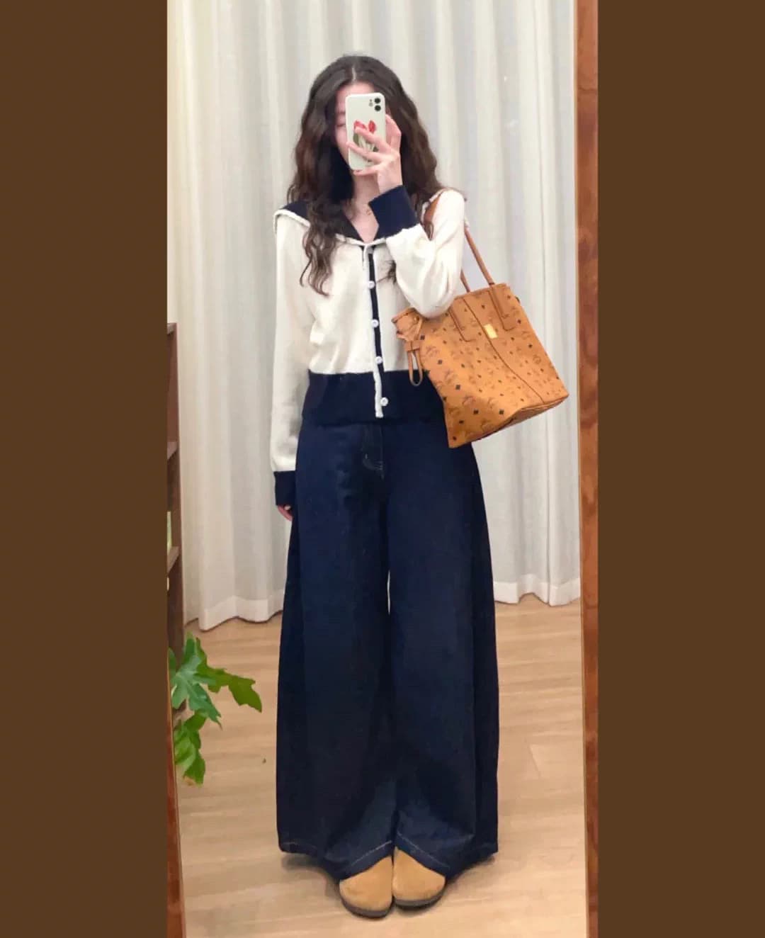 이른 가을 한 부서 달콤함 착용 가져 가라. 에이즈 환자 세트 여성 학원 스타일 해군 칼라 니트 오픈 가디건 와이드 레그 팬츠 어린이 투피스 세트 이미지 4