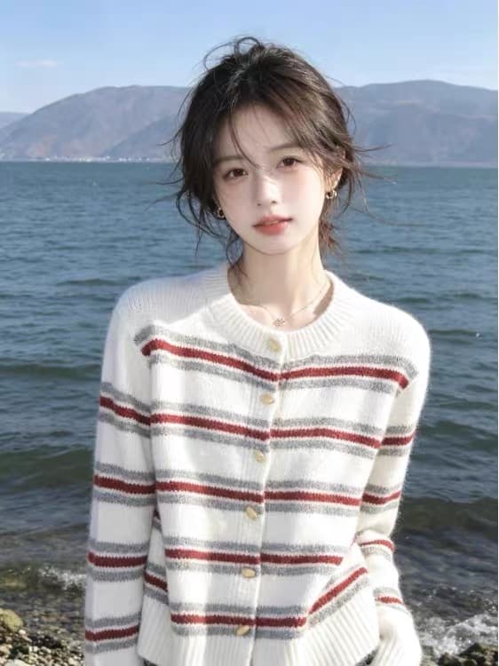 느긋한 바람 분위기 센스 스트라이프 스웨터 여자 가을 겨울철 2026 새로운 배색 니트 오픈 가디건 부드러운 찹쌀 맨위 재킷 이미지 4