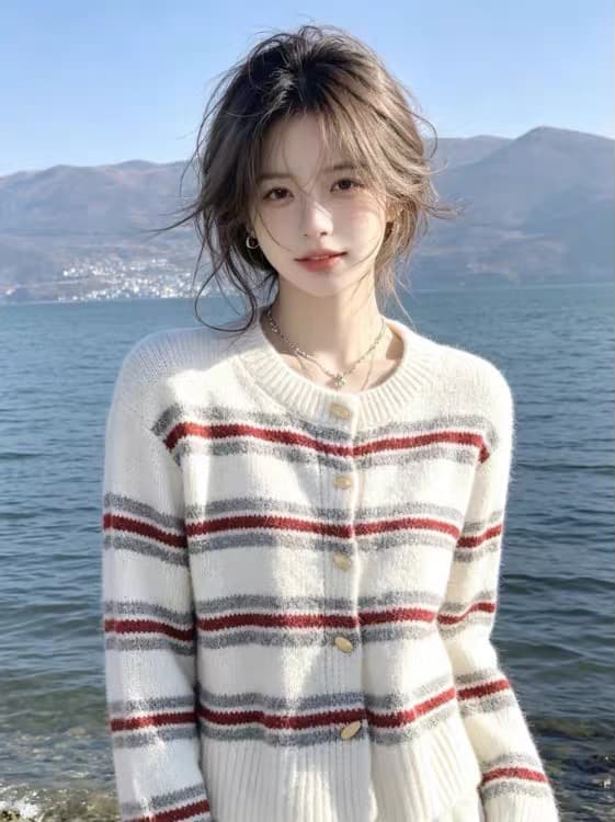 느긋한 바람 분위기 센스 스트라이프 스웨터 여자 가을 겨울철 2026 새로운 배색 니트 오픈 가디건 부드러운 찹쌀 맨위 재킷 상세 이미지 2