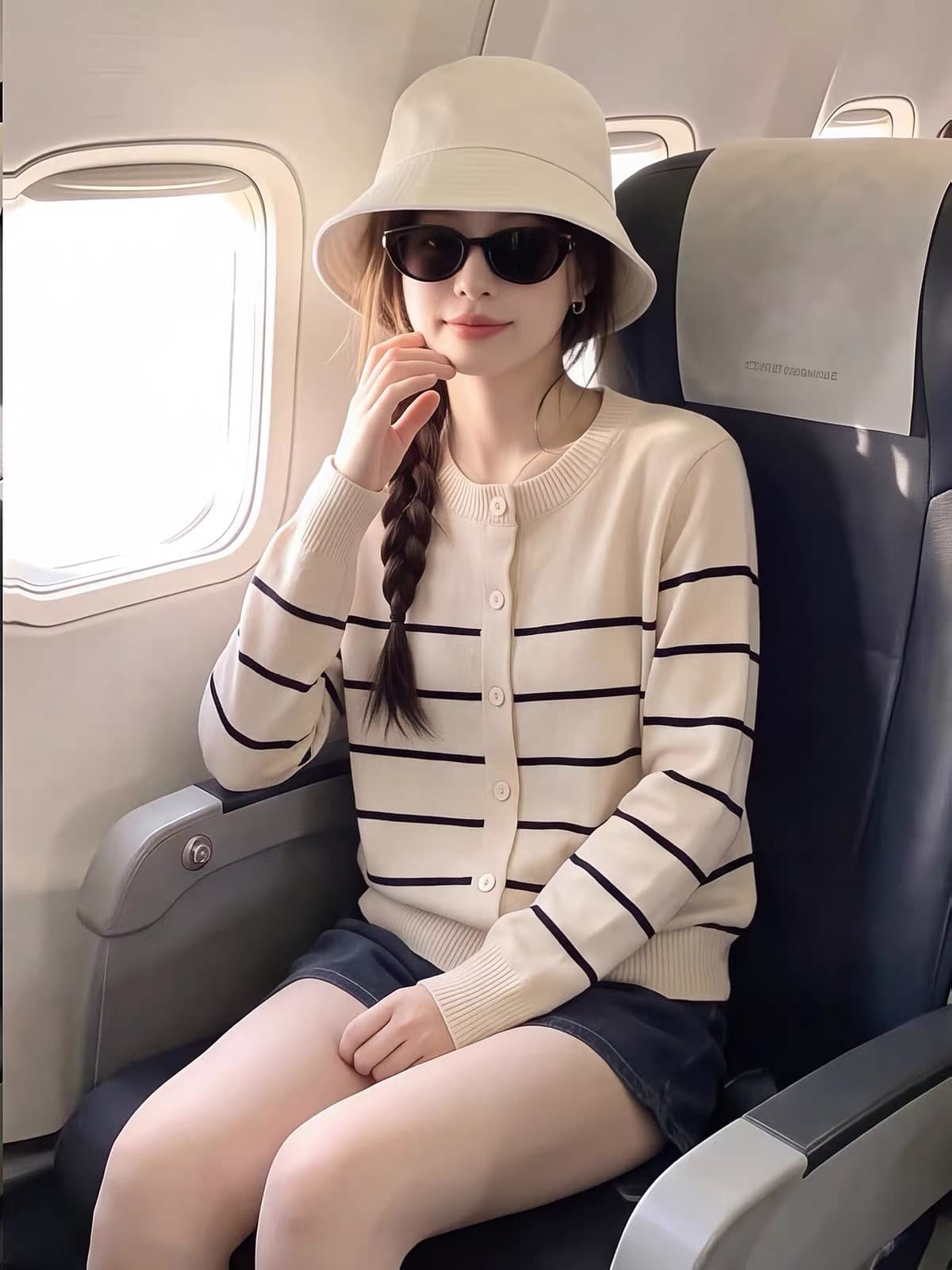 느긋한 바람 스트라이프 배색 긴팔 오픈 가디건 니트 스웨터 여성 가을 패션 재킷 슬림해 보이는 루즈핏 디자인 센스 맨위 상세 이미지 4