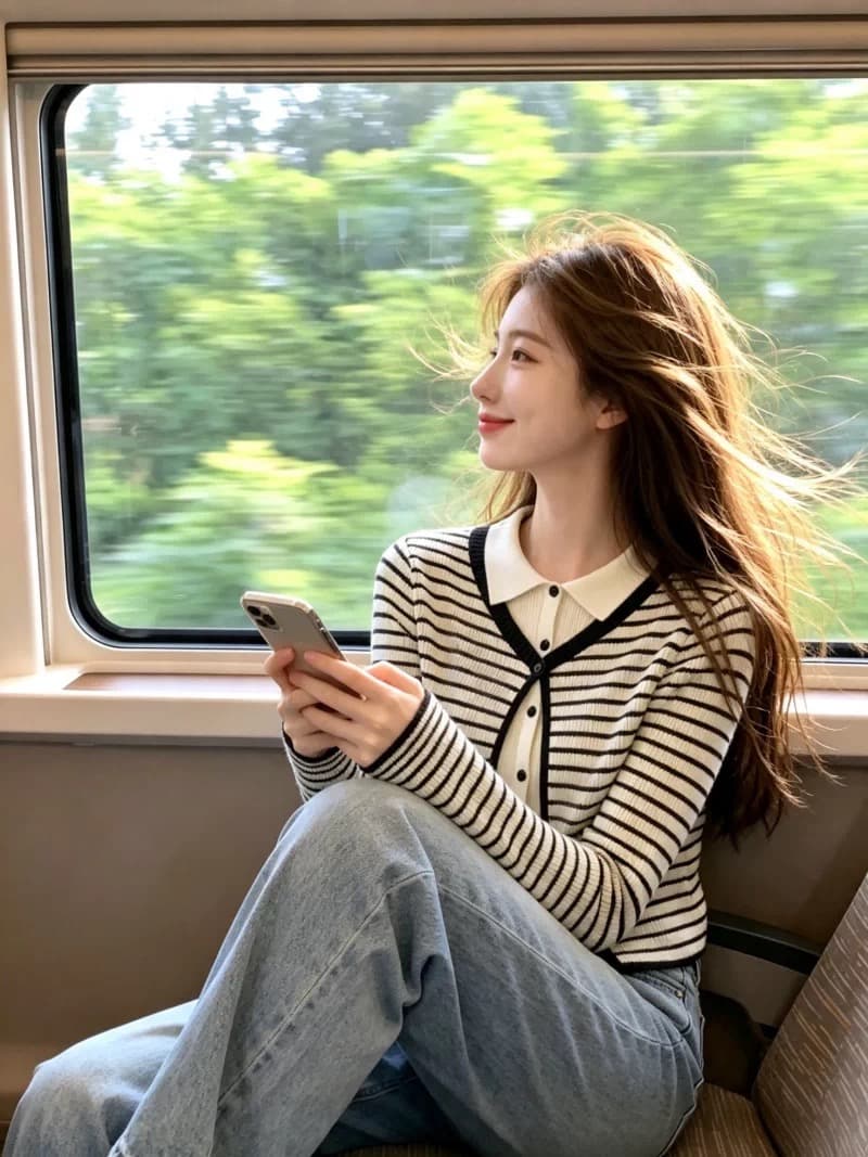 보존 섹션 추천 배색 스트라이프 페이크 레이어드 니트 오픈 가디건 여성 가을 새로운 품격 슬림해 보이는 연령 감소 맨위 이미지 3