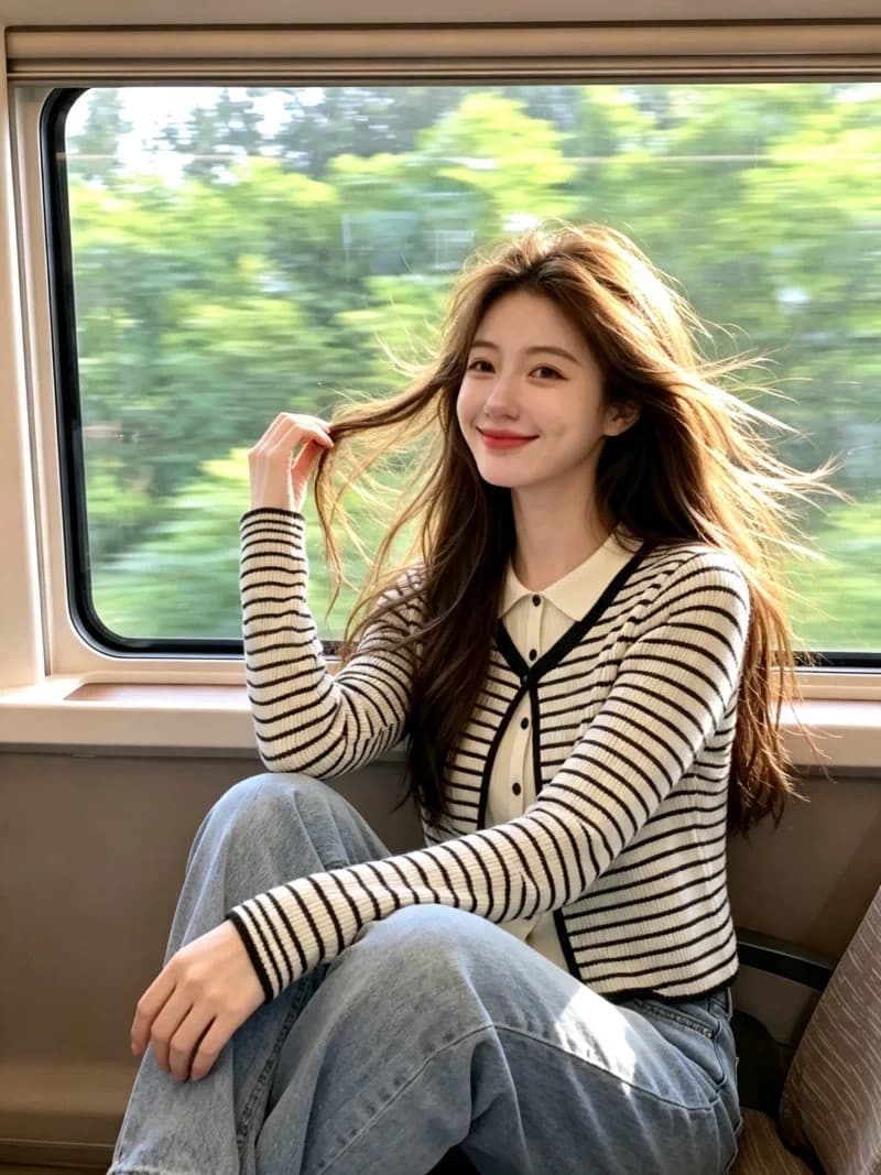 보존 섹션 추천 배색 스트라이프 페이크 레이어드 니트 오픈 가디건 여성 가을 새로운 품격 슬림해 보이는 연령 감소 맨위 이미지 4
