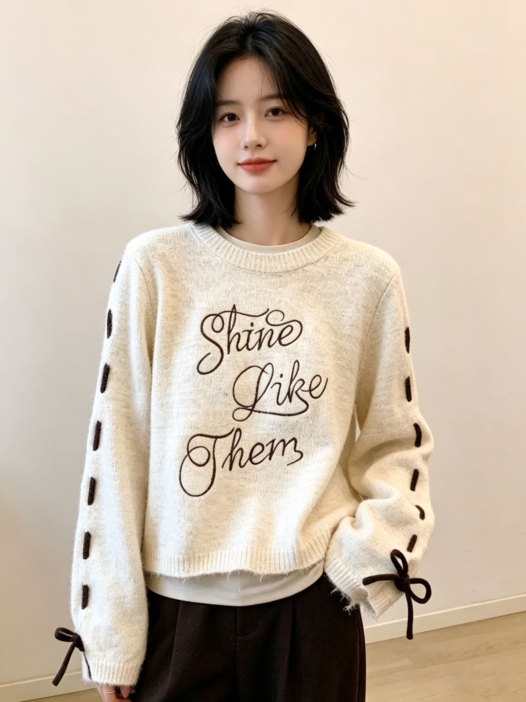 2026 느긋한 바람 디자인 센스 알파벳 자수 스웨터 가을 겨울 새로운 디자인 센스 작은 대중 고유 한 쇼트 스타일 맨위 트렌디 상세 이미지 2