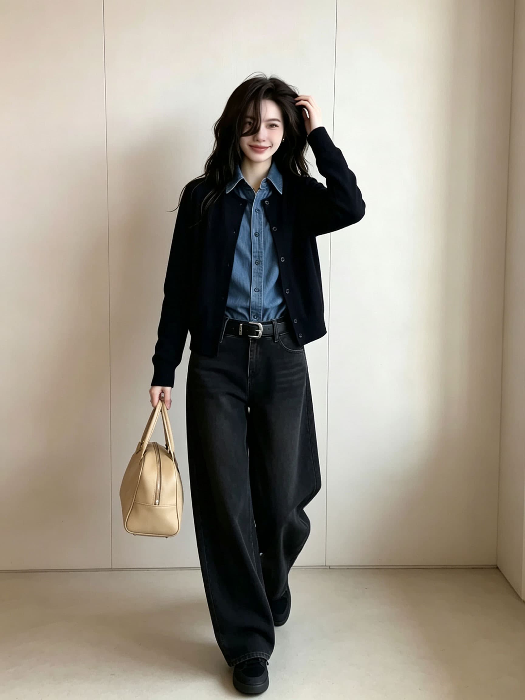 캐주얼 바람 페이크 레이어드 여성 셔츠 봄 가을 긴팔 해군 패치워크 단추 오픈 가디건 한국 스타일 패션 맨위 트렌디 상세 이미지 4