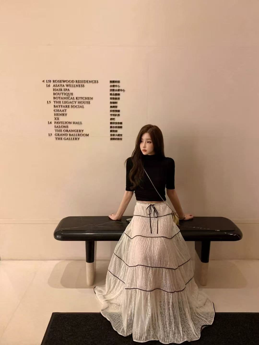프랑스식 아름다운 레이스 망사 반신 스커트 여성 2025 가을 겨울 새로운 나비 넥타이 큰 진자 롱 스커트 상세 이미지 3