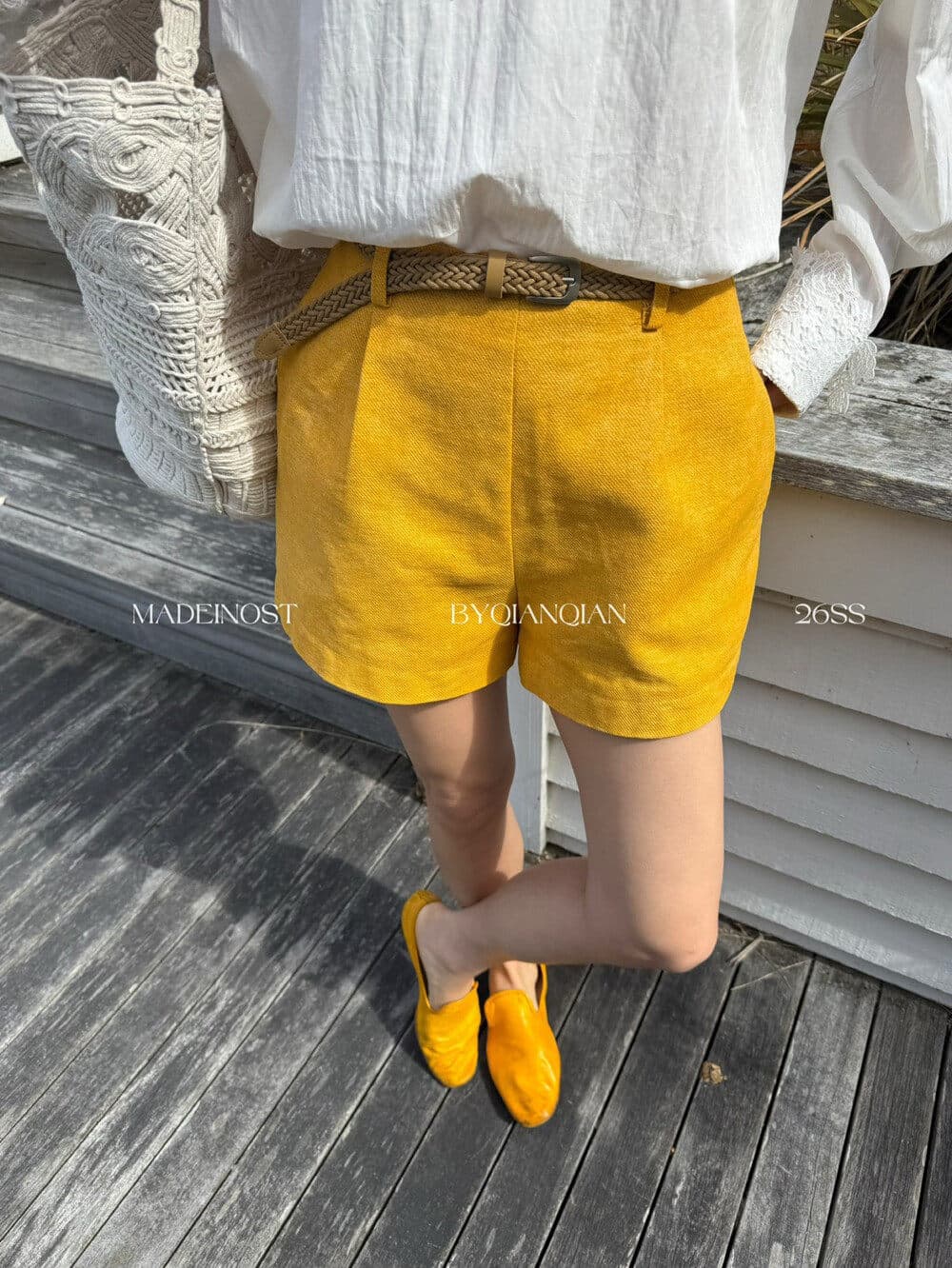 휴가 바람 색상 질감 면 캐주얼 반바지 하이웨이스트 다용도 한 마디 스트레이트 팬츠 여성 봄 상세 이미지 7