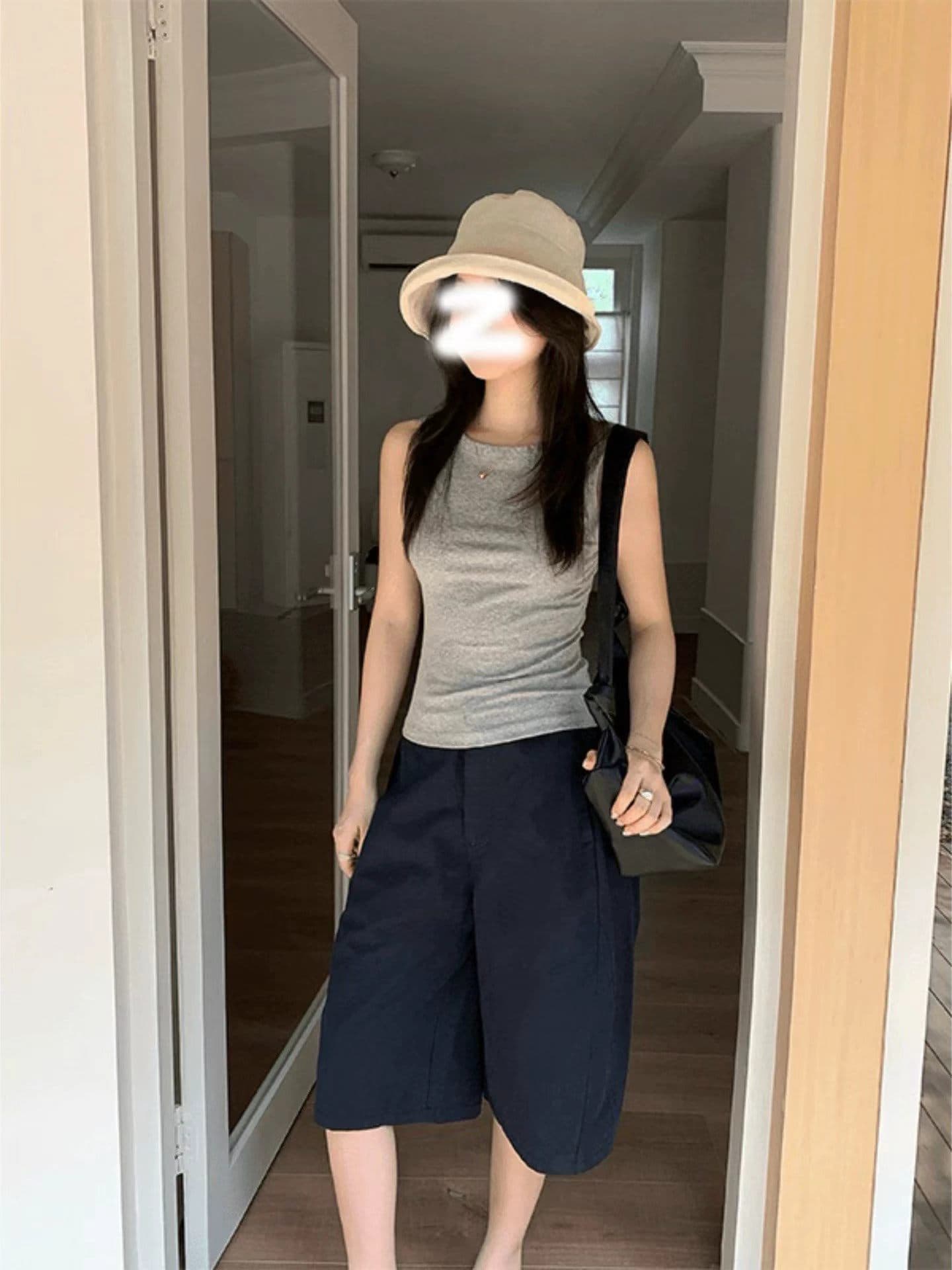아메리칸 카키 색 워크웨어 오부 바지 여성 여름 얇은 스타일 2026 새로운 하이웨이스트 루즈핏 캐주얼 반바지 이미지 4