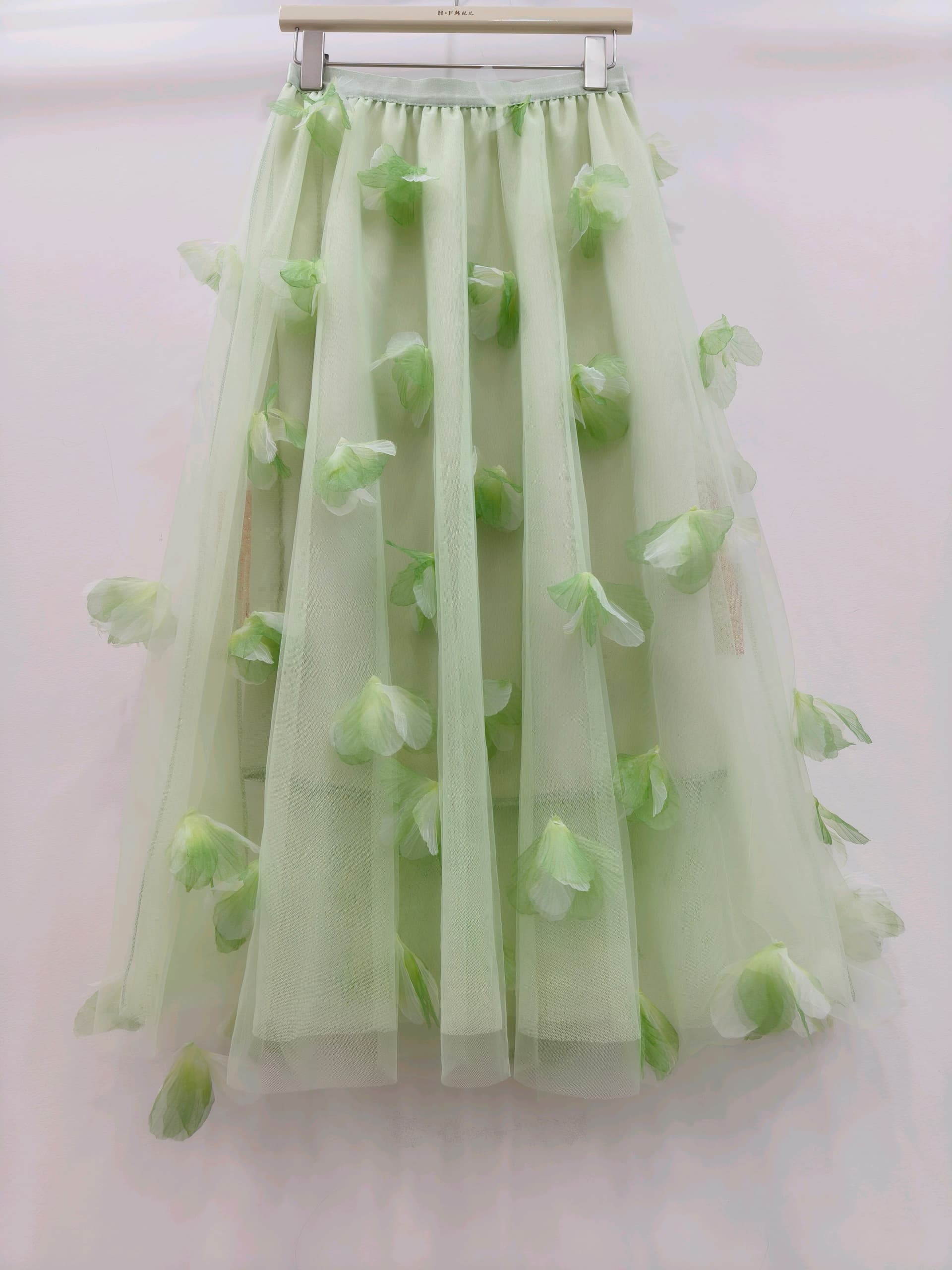 3 차원 꽃 거즈 스커트 새로운 롱 스커트 하이웨이스트 푹신한 A라인 스커트 슬림해 보이는 우아한 요정 반신 스커트 miu 바람 숲속 소녀 치마 이미지 2