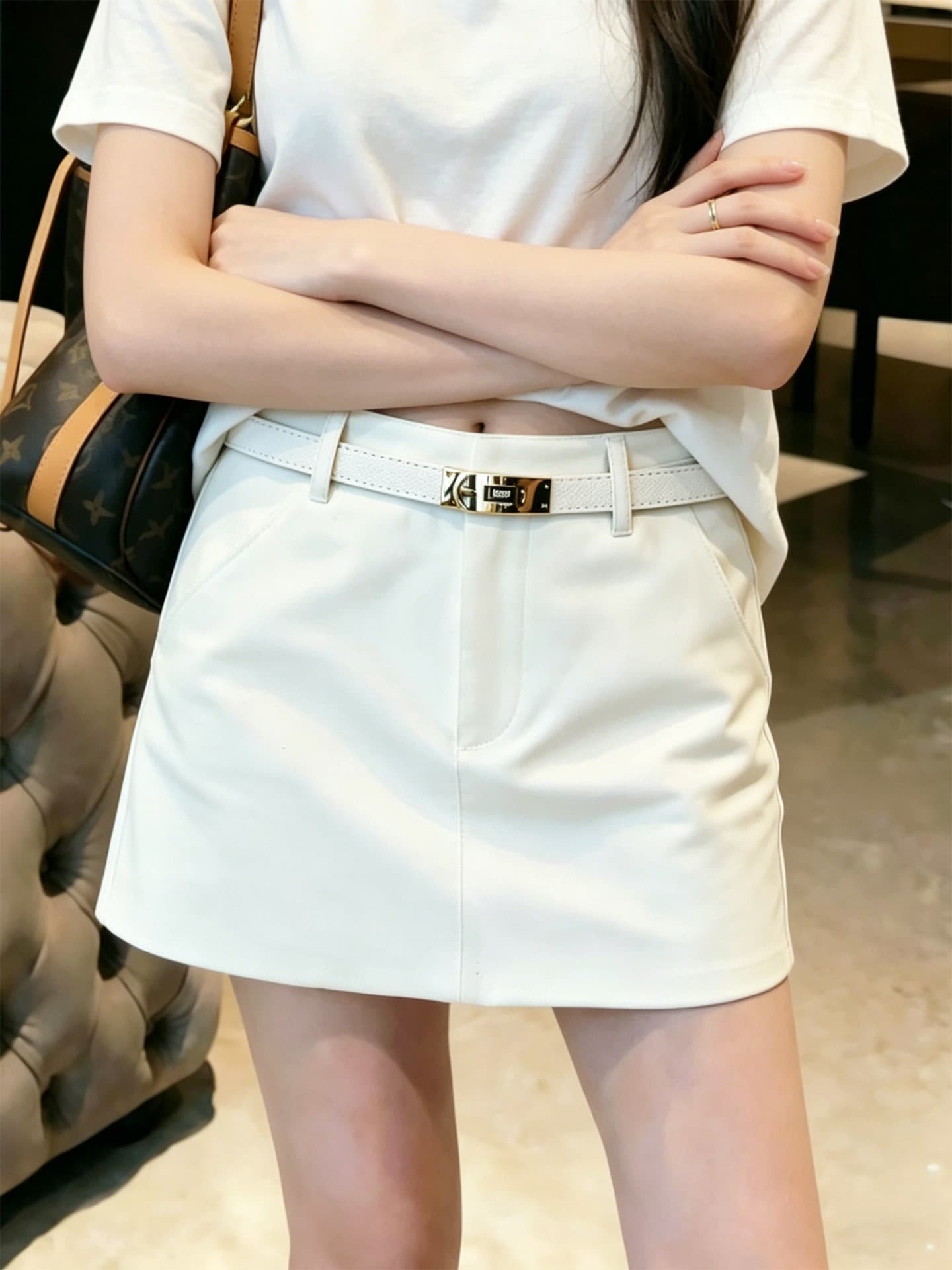 아메리칸 레트로 단색 반신 스커트 여성 여름 새로운 하이웨이스트 슬림해 보이는 한 마디 미니 스커트 노출 방지 다용도 타이트 스커트 상세 이미지 1