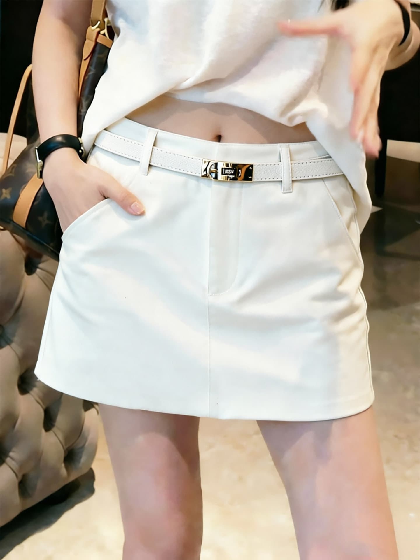 아메리칸 레트로 단색 반신 스커트 여성 여름 새로운 하이웨이스트 슬림해 보이는 한 마디 미니 스커트 노출 방지 다용도 타이트 스커트 상세 이미지 2