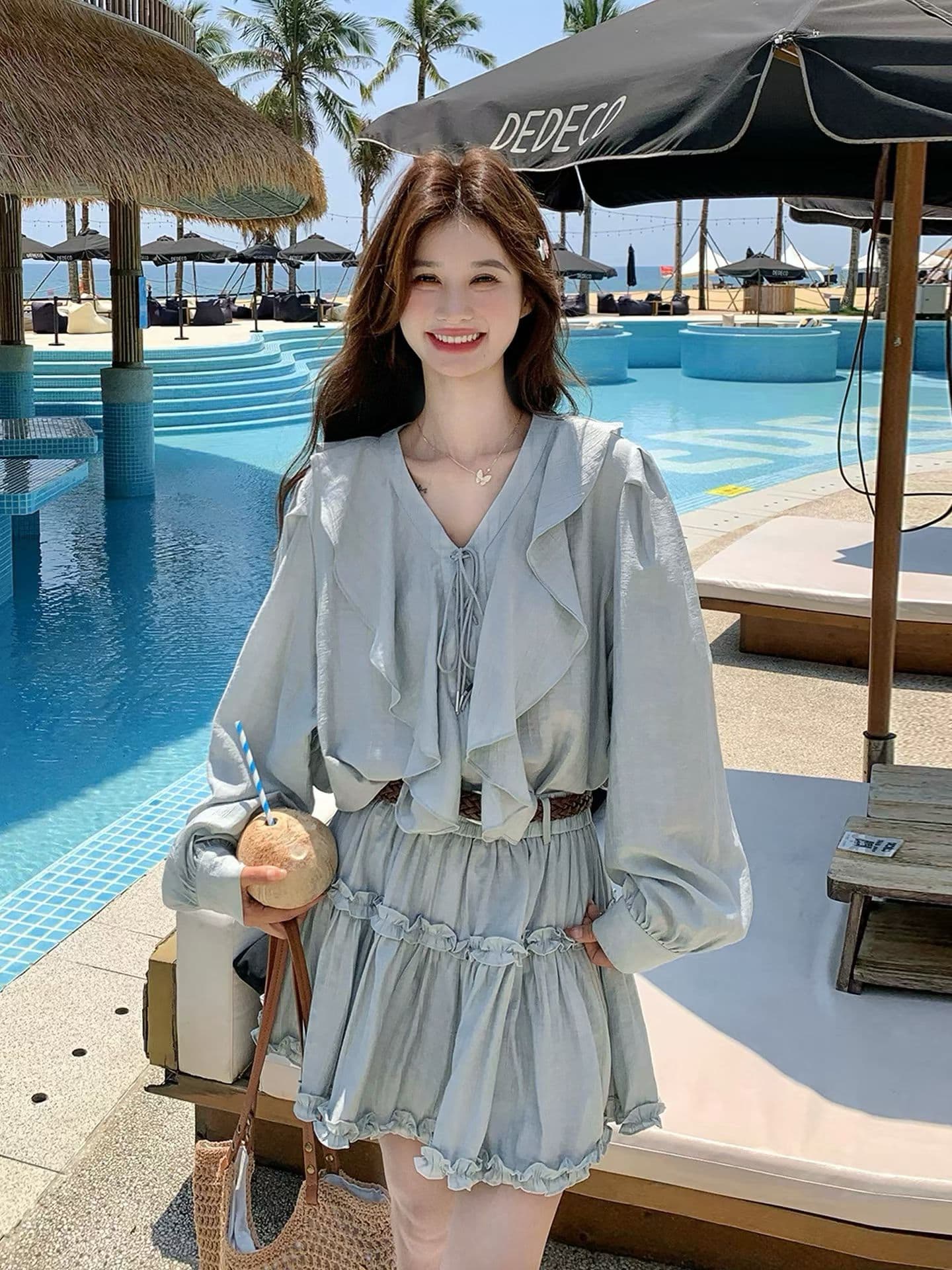 달콤함 프릴 패치워크 주름 반신 스커트 여성 여름 2026 하이웨이스트 슬림해 보이는 한 마디 노출 방지 케이크 미니 스커트 이미지 3