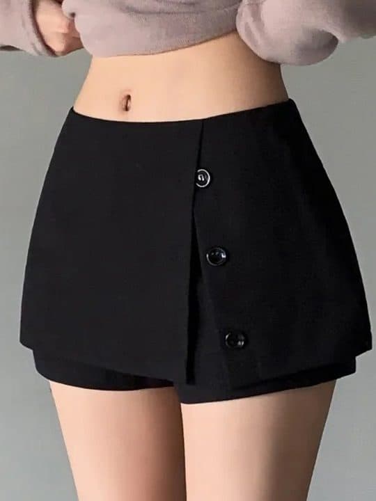 한국 chic 새로운 디자인 센스 웨스트 로드 중 반신 스커트 단추 디자인 노출 방지 치마바지 하이웨이스트 미니 스커트 여성 의류 이미지 3