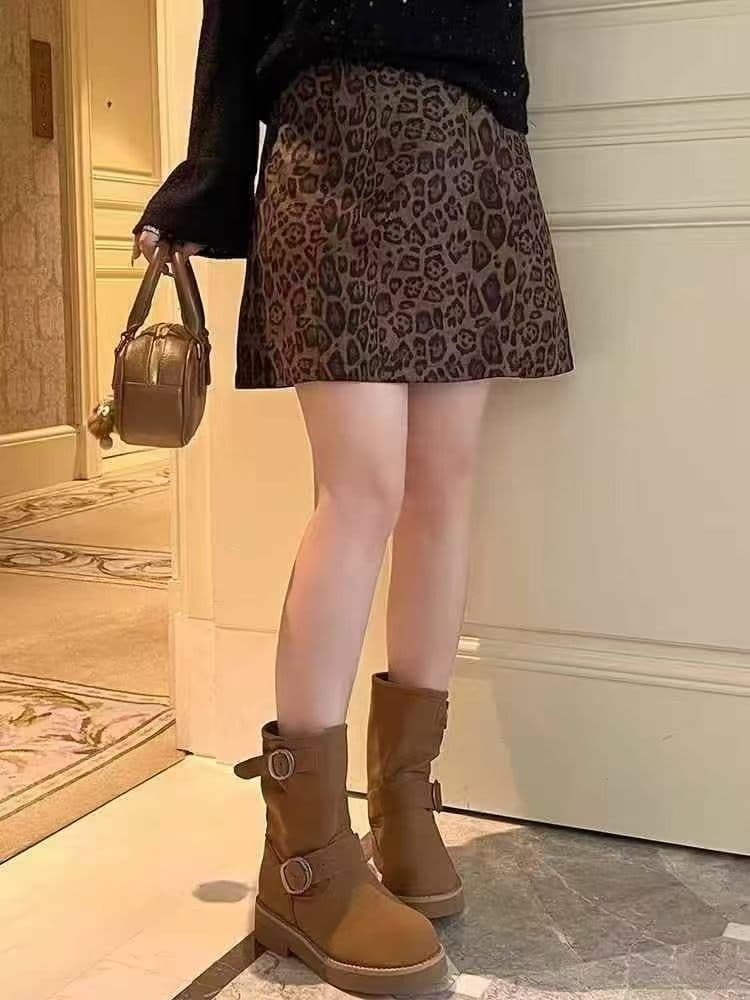 세련된 레트로 레오파드 무늬 프린트 한 마디 반신 스커트 여성 이른 가을 외국 가스 하이웨이스트 슬림해 보이는 노출 방지 작은 우유 표범 미니 스커트 상세 이미지 5