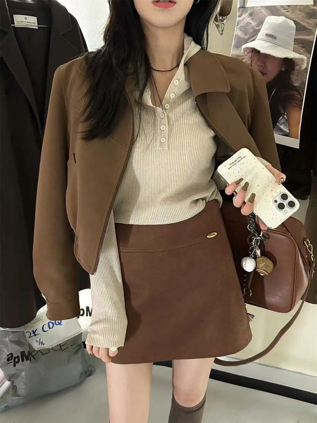 가을 겨울 핫걸 하이웨이스트 레트로 사슴 캐시미어 반신 스커트 디스플레이 높음 슬림해 보이는 품격 타이트 스커트 한국 스타일 치마 상세 이미지 4