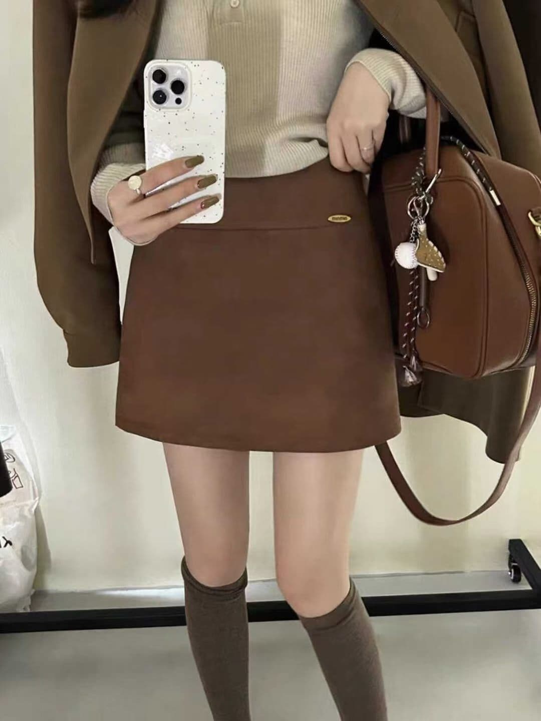 가을 겨울 핫걸 하이웨이스트 레트로 사슴 캐시미어 반신 스커트 디스플레이 높음 슬림해 보이는 품격 타이트 스커트 한국 스타일 치마 상세 이미지 5
