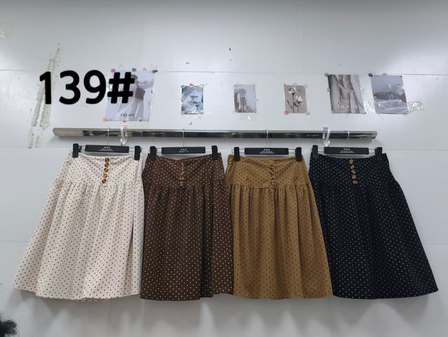한 부서 레트로 우유 커피 도트 무늬 우산 치마 다용도 하이웨이스트 단추 장난기 넘치는 주름 반신 중간 스커트 상세 이미지 1