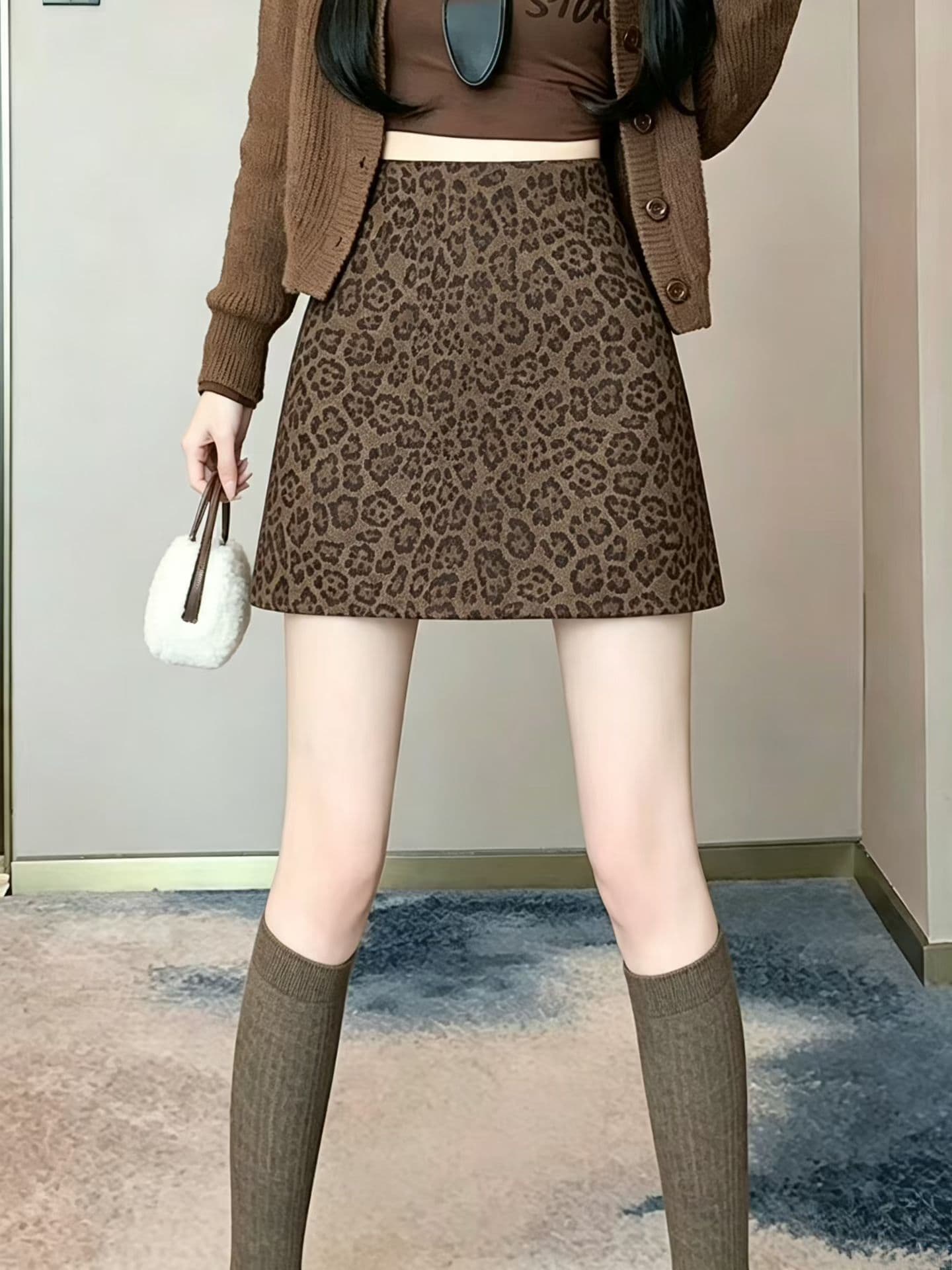 아메리칸 레트로 다용도 식물 플러시 레오파드 무늬 미니 스커트 여성 가을 대양 품격 한국 chic 타이트 스커트 핫걸 한 마디 반신 스커트 상세 이미지 4