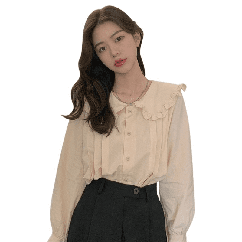 프랑스식 레트로 연령 감소 화이트 여성 셔츠 디자인 센스 작은 대중 베이비 칼라 셔츠 여성 Chic 루즈핏 인사이드 잡아라. 의류 상세 이미지 2